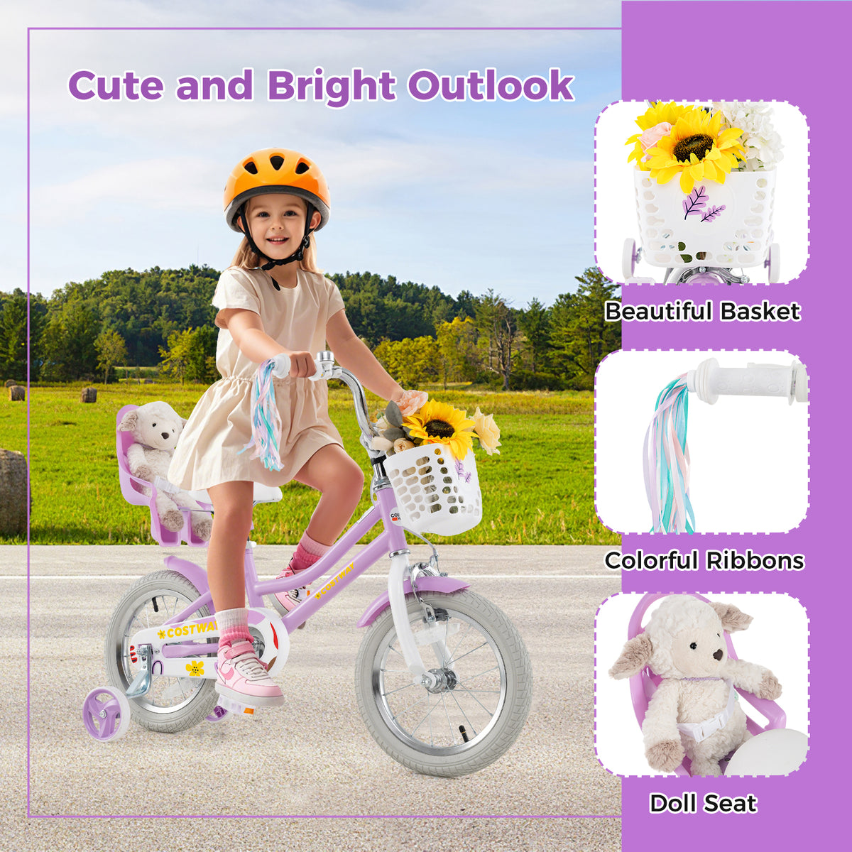 Girls Bike Kids Bicycle with Doll Seat and Streamers for Children 4-7 Years Old
