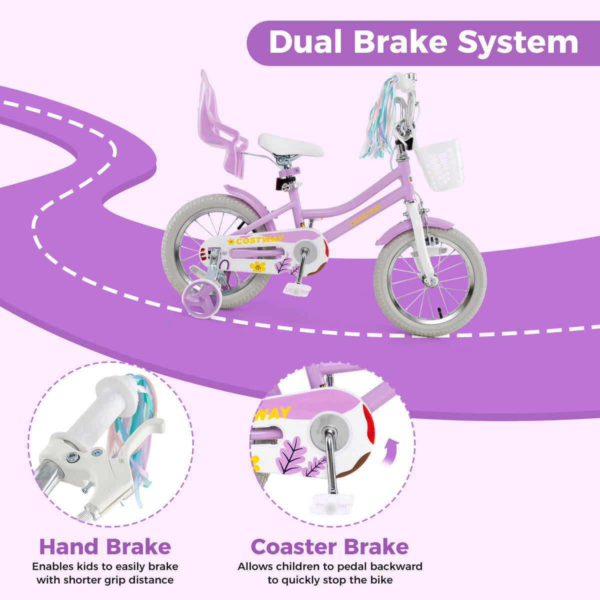Girls Bike Kids Bicycle with Doll Seat and Streamers for Children 4-7 Years Old