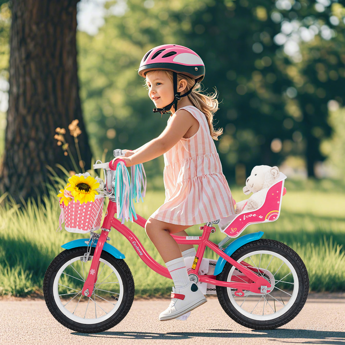 Girls Bike for 3-5 Years Old Kids Bike with Doll Seat and Training Wheels