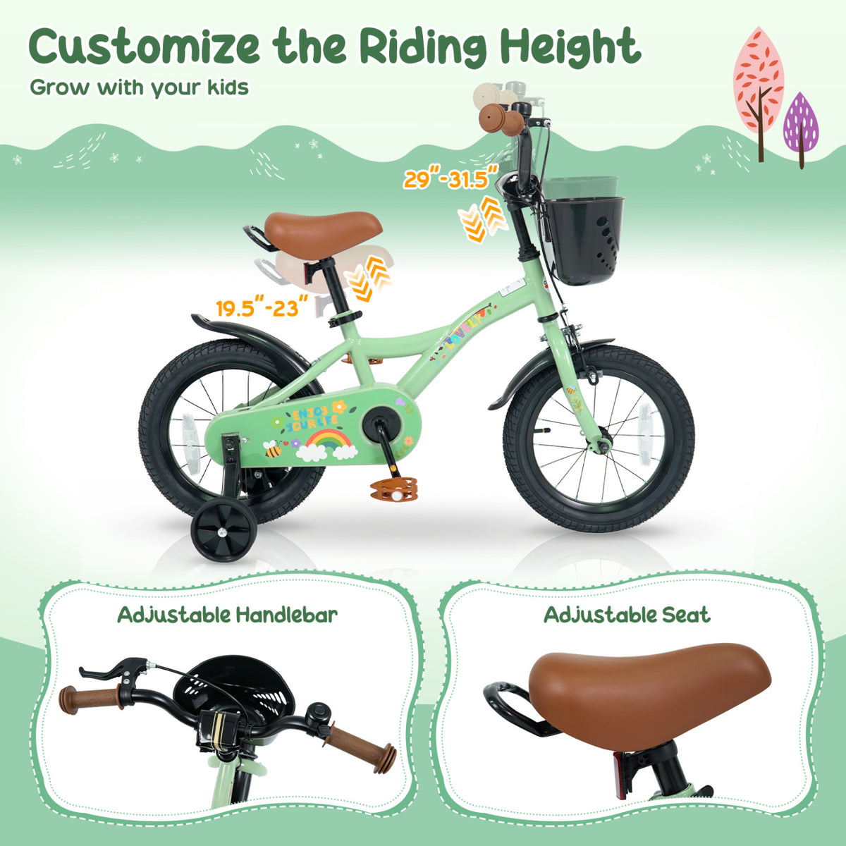 Girls Bike for 3-5 Years Old with Basket - Spring Party