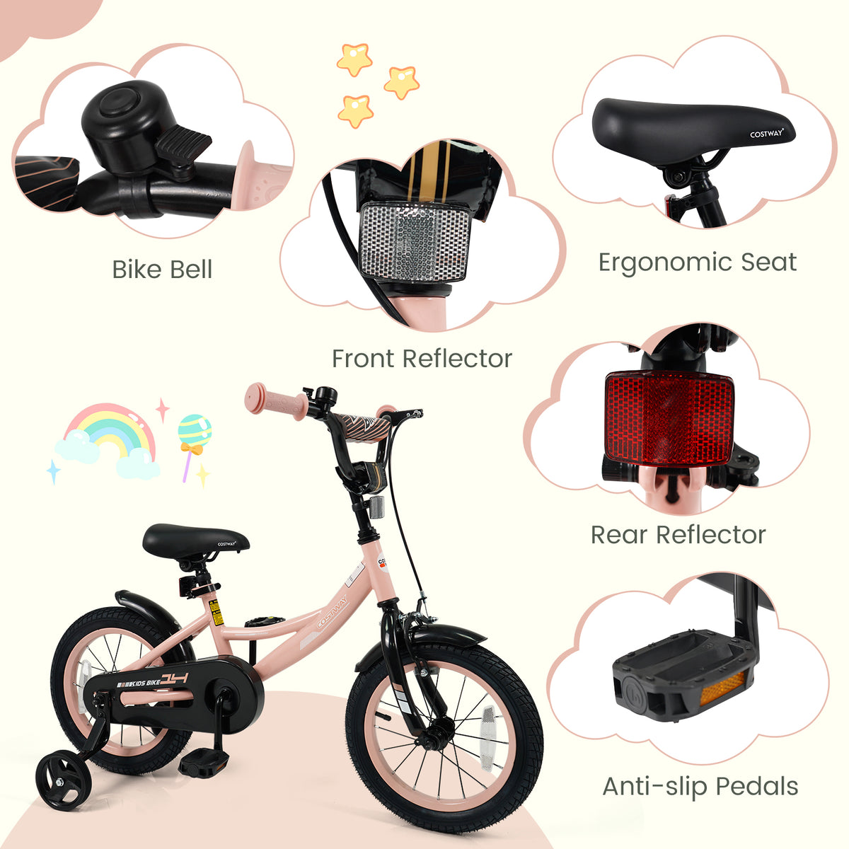 Kids Bike Adjustable with Removable Training Wheels for 3-8 Years Old