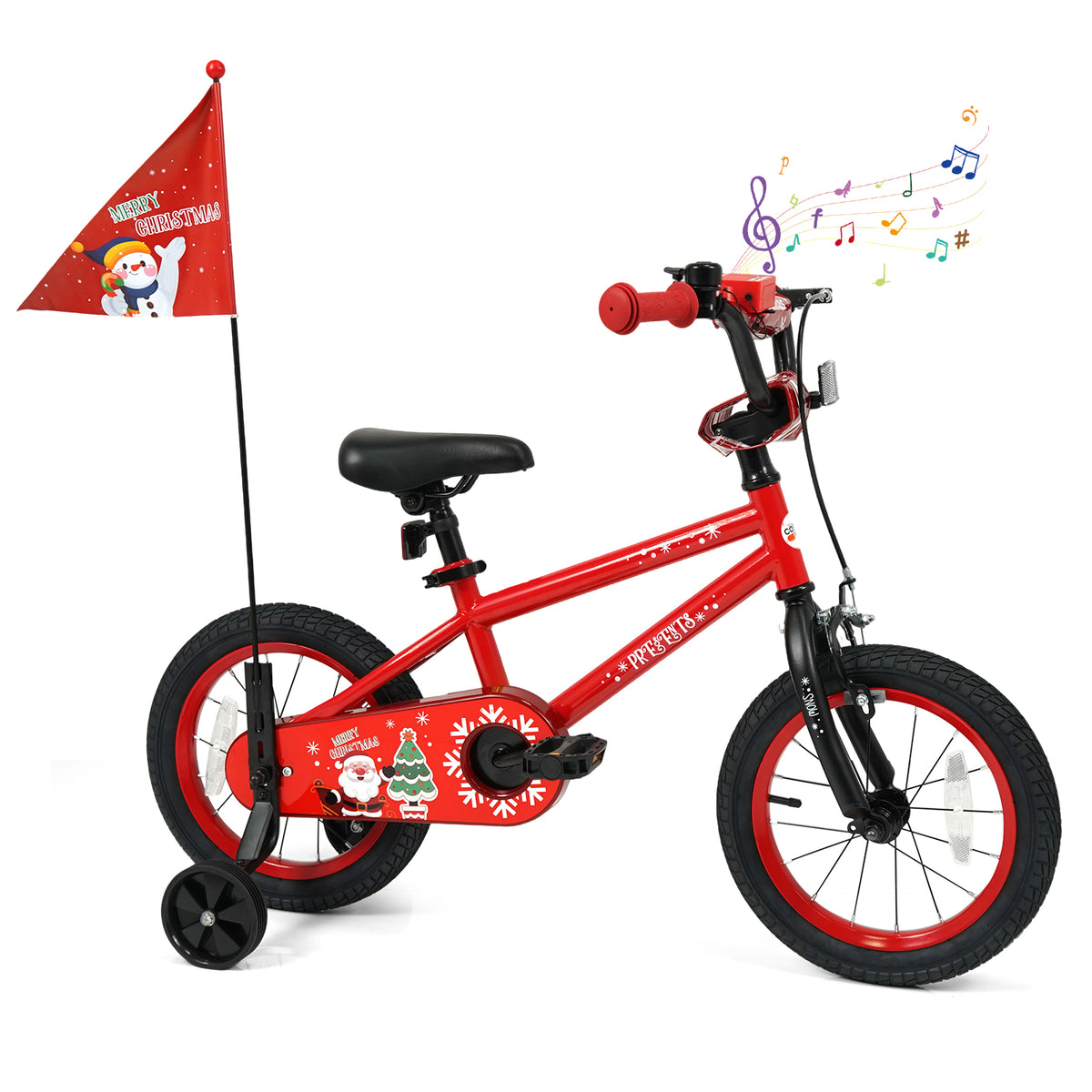 Kids Bike Adjustable with Christmas Music & Flag for Aged 3-5 Years Old
