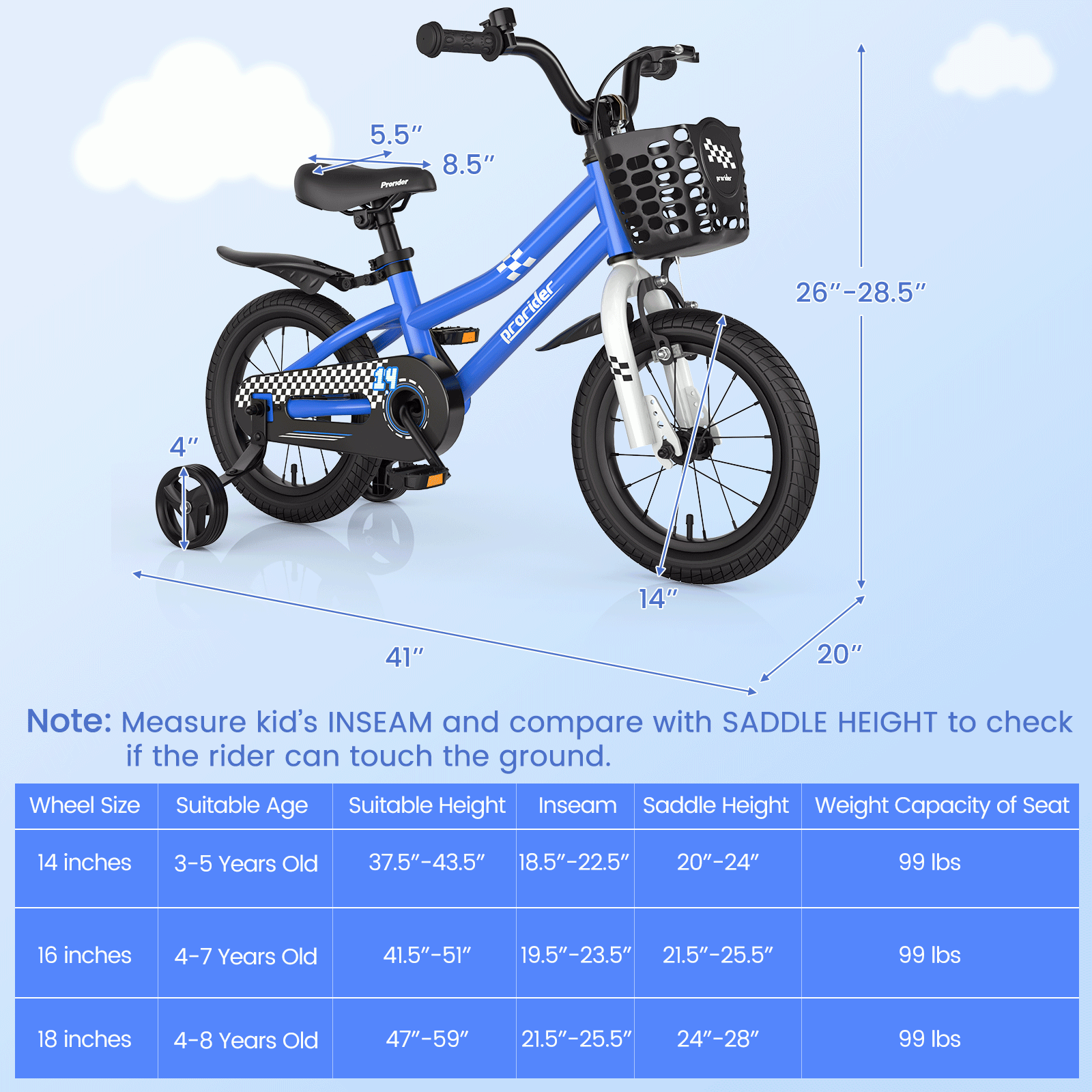 Kids Bike with 2 Training Wheels for 3-5 Years Old