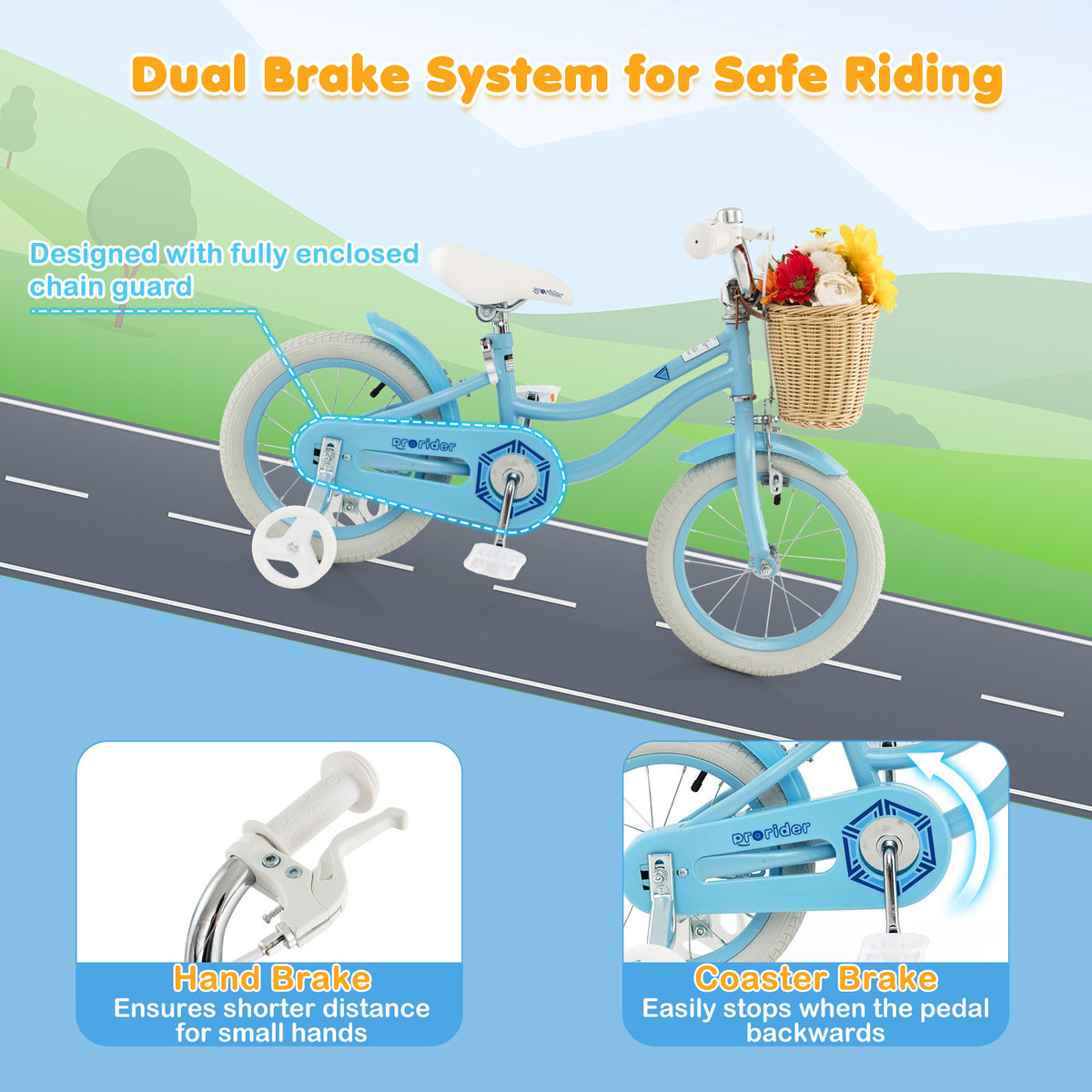 Kids Bike with Training Wheels and Adjustable Handlebar Seat