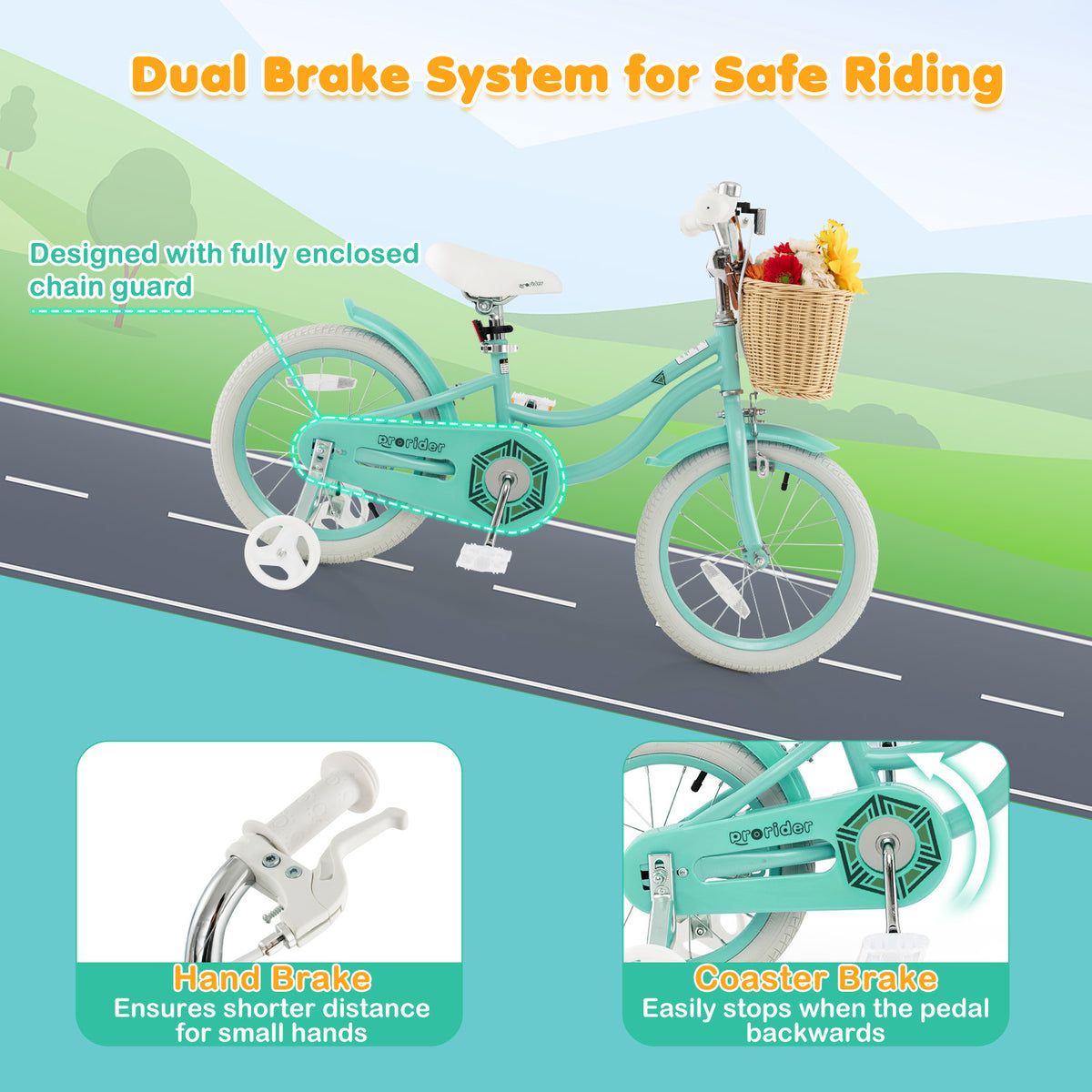 Kids Bike with Training Wheels and Adjustable Handlebar Seat