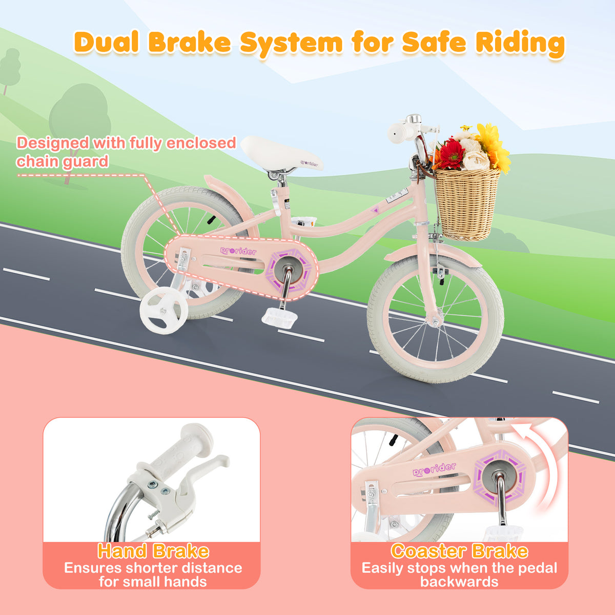 Kids Bike with Training Wheels and Adjustable Handlebar Seat