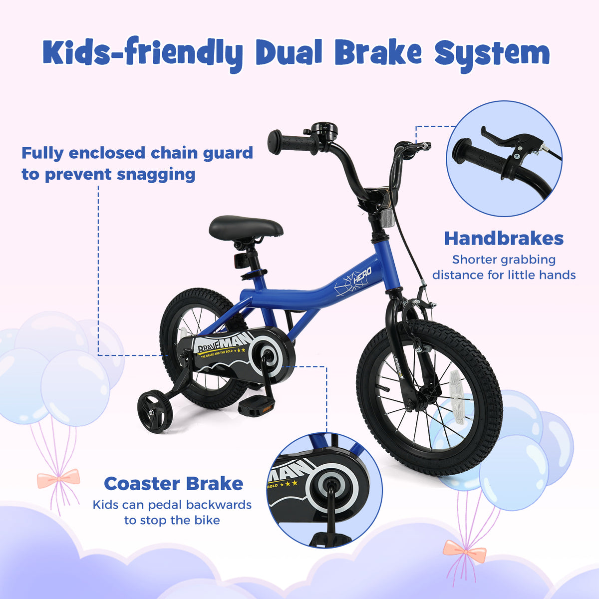 Kids Bike with Removable Training Wheels - Brave Hero
