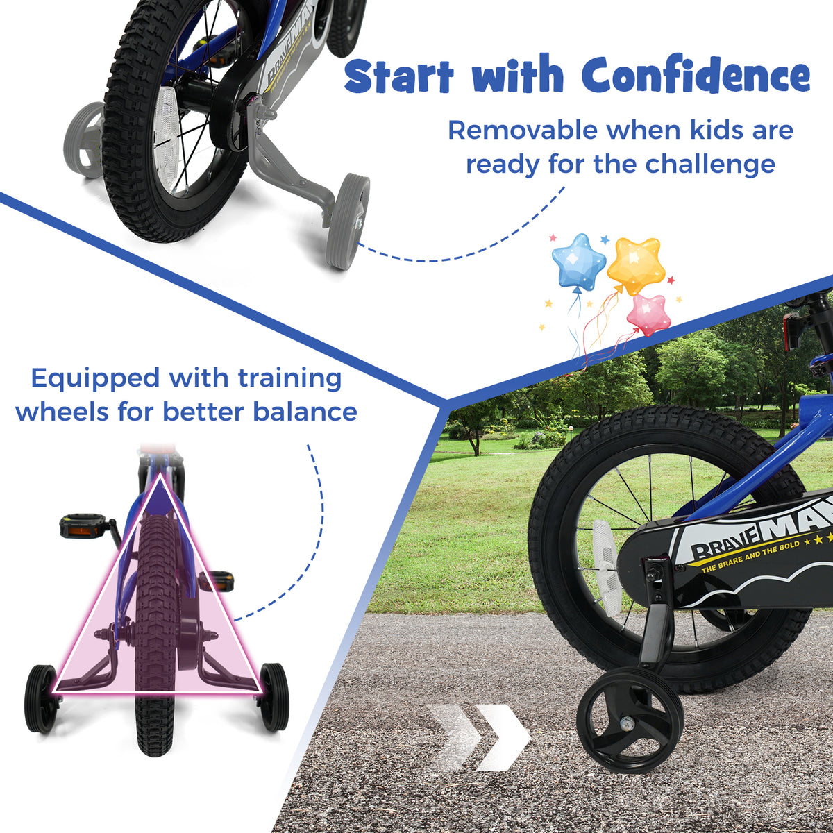 Kids Bike with Removable Training Wheels - Brave Hero