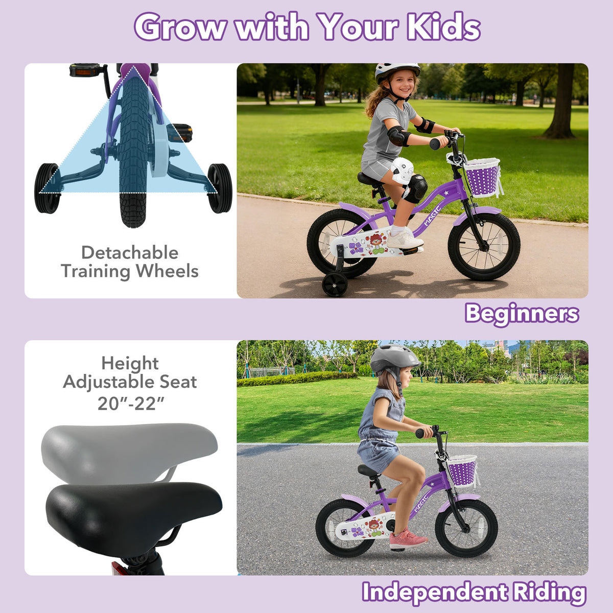 Kids Bike with Training Wheels for Aged 3-4 Years Old - Magic