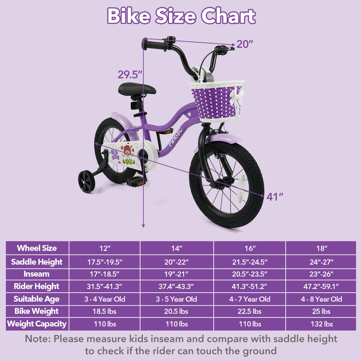 Kids Bike with Training Wheels for Aged 3-4 Years Old - Magic