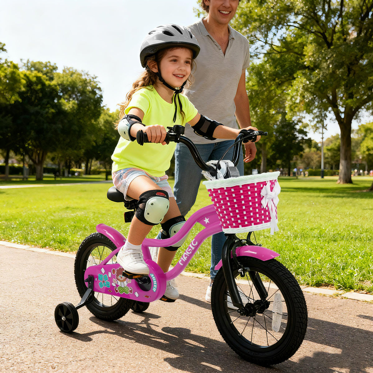 Vélo pour enfant avec petites roues pour 3-4 ans - Rose magique