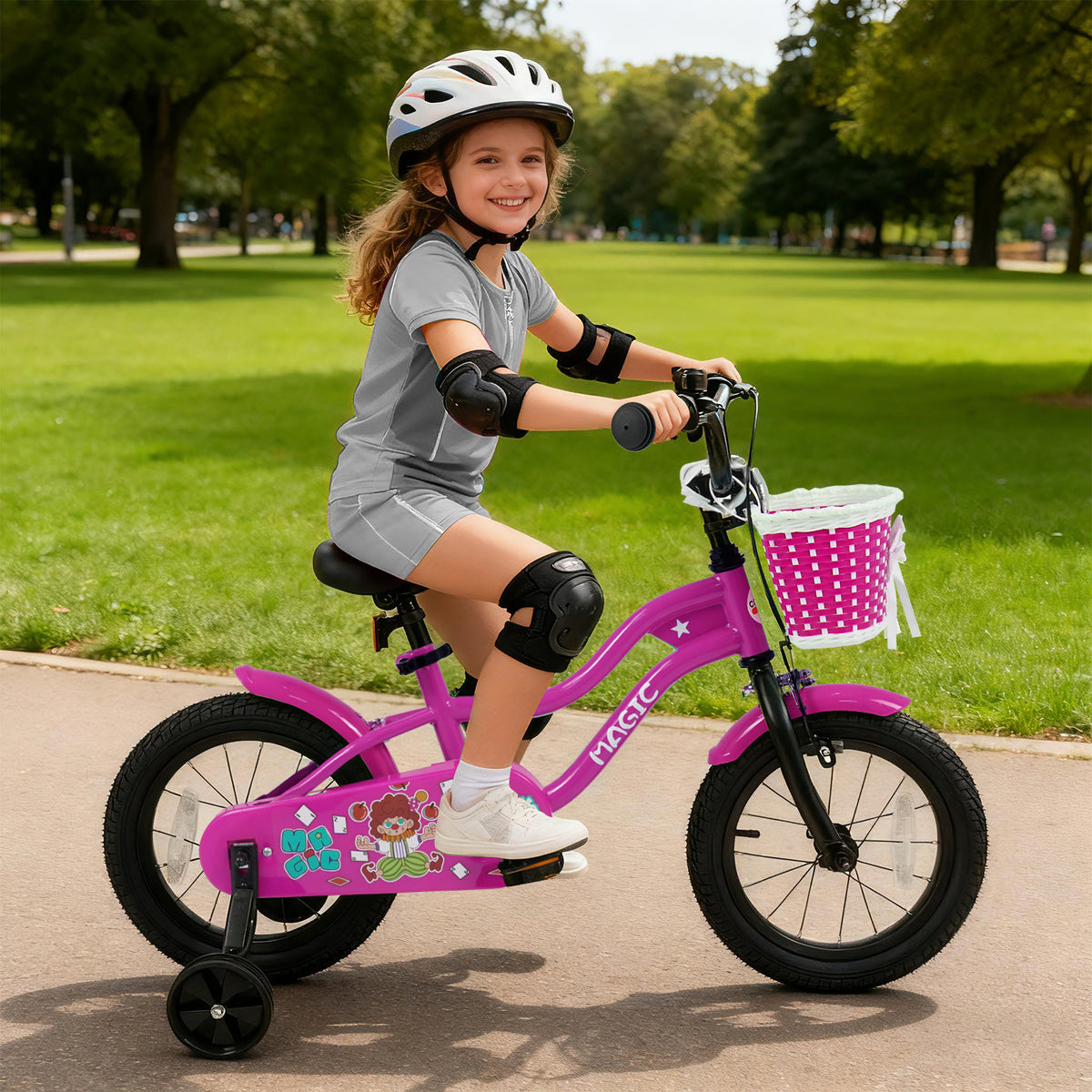 Vélo pour enfant avec petites roues pour 3-4 ans - Rose magique
