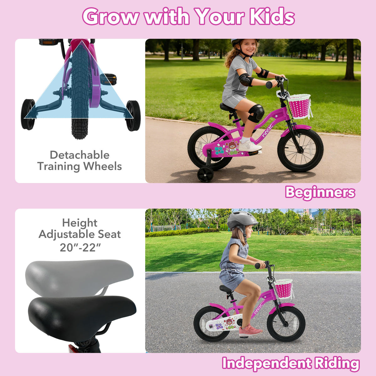 Vélo pour enfant avec petites roues pour 3-4 ans - Rose magique