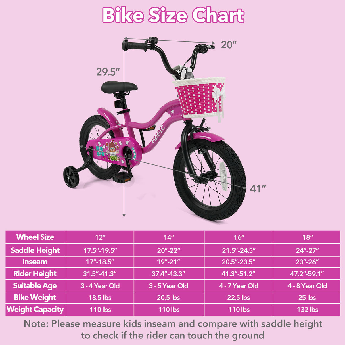 Vélo pour enfant avec petites roues pour 3-4 ans - Rose magique