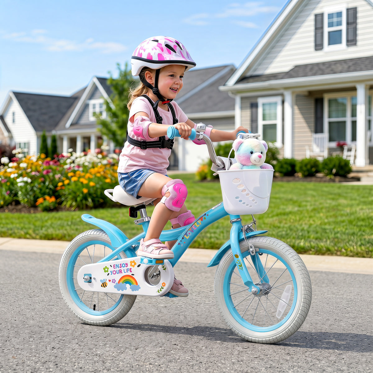 Vélo pour filles de 3 à 4 ans avec roues stabilisatrices et panier - Fête du printemps
