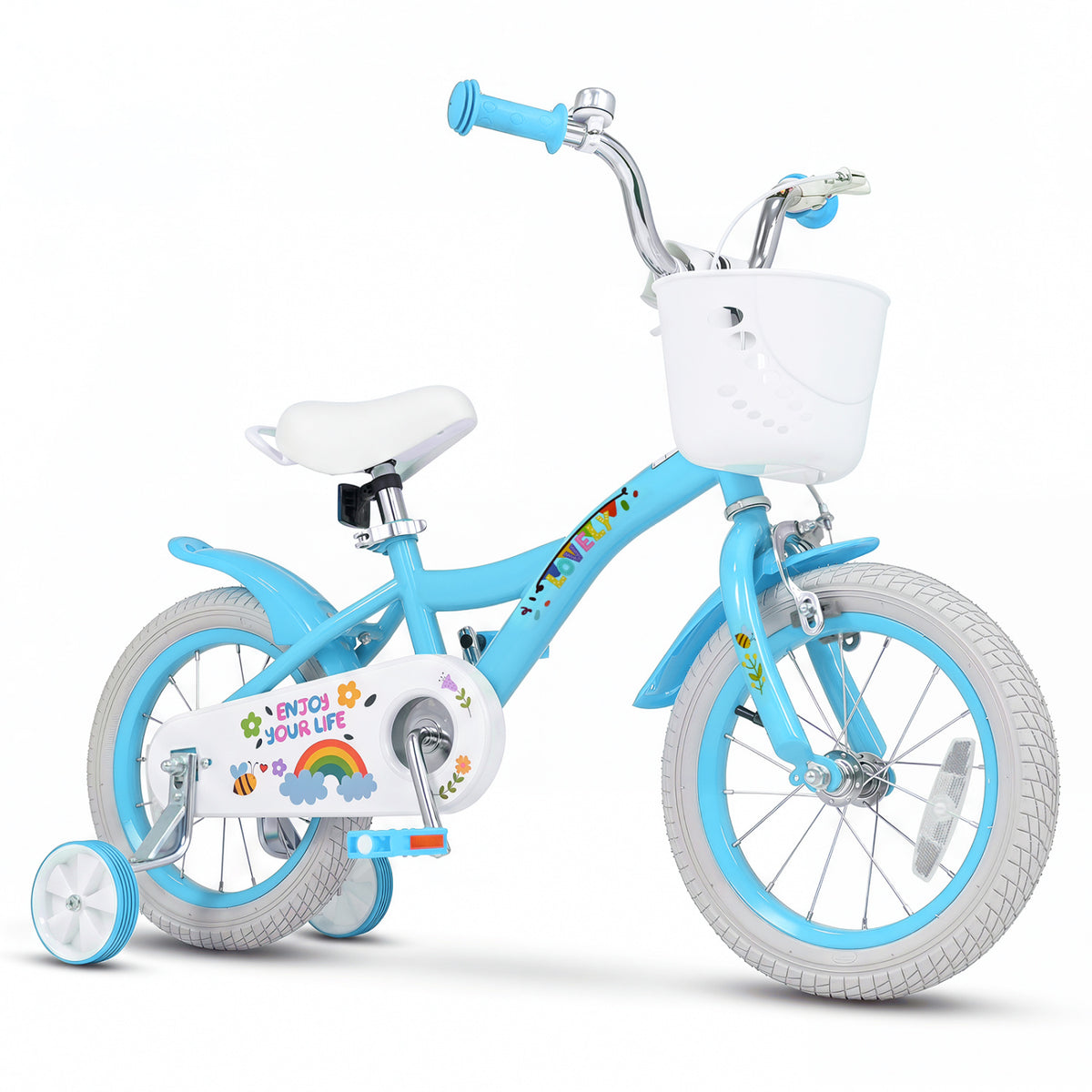 Vélo pour filles de 3 à 4 ans avec roues stabilisatrices et panier - Fête du printemps