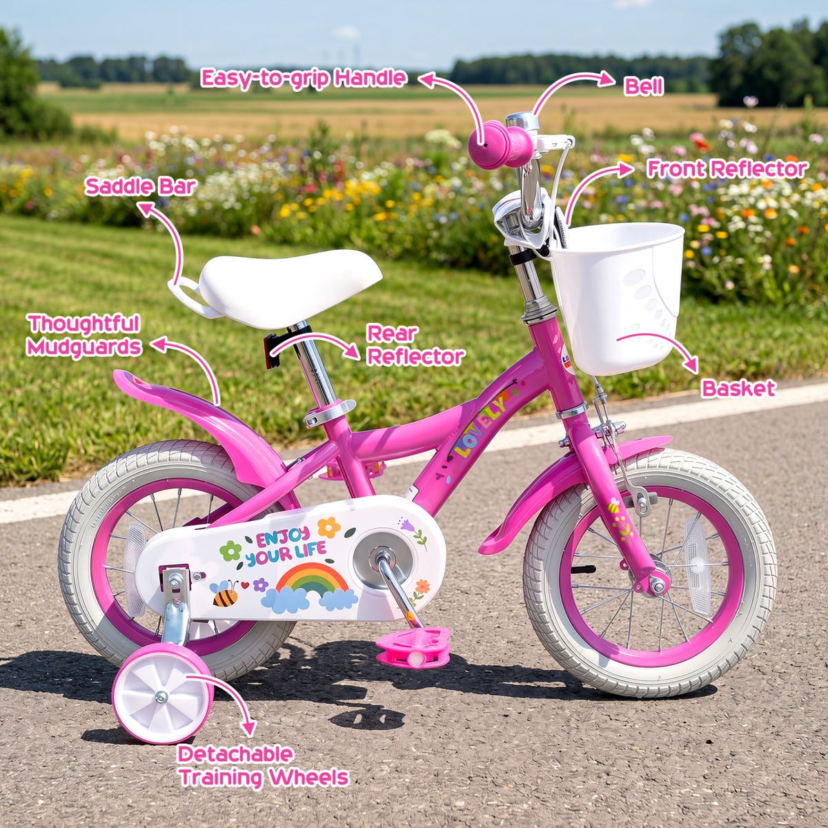 Girls Bike for 3-4 Years Old with Basket - Spring Party