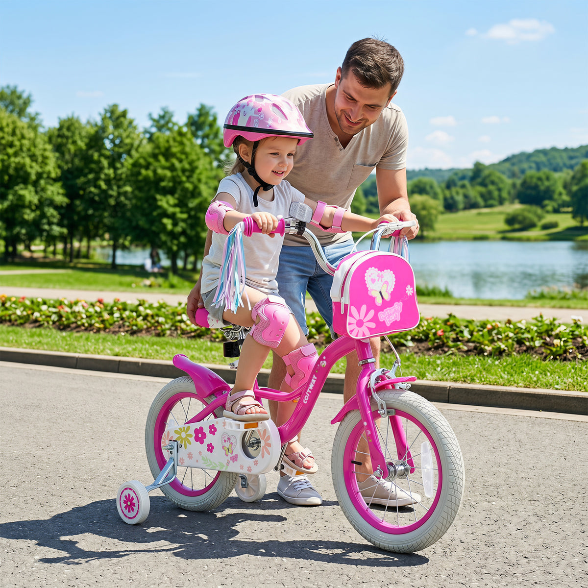 Vélo pour fille avec sac avant et rubans pour 3-4 ans