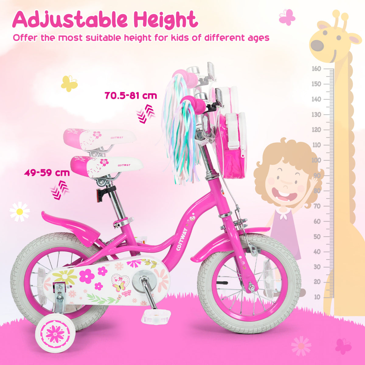 Vélo pour fille avec sac avant et rubans pour 3-4 ans