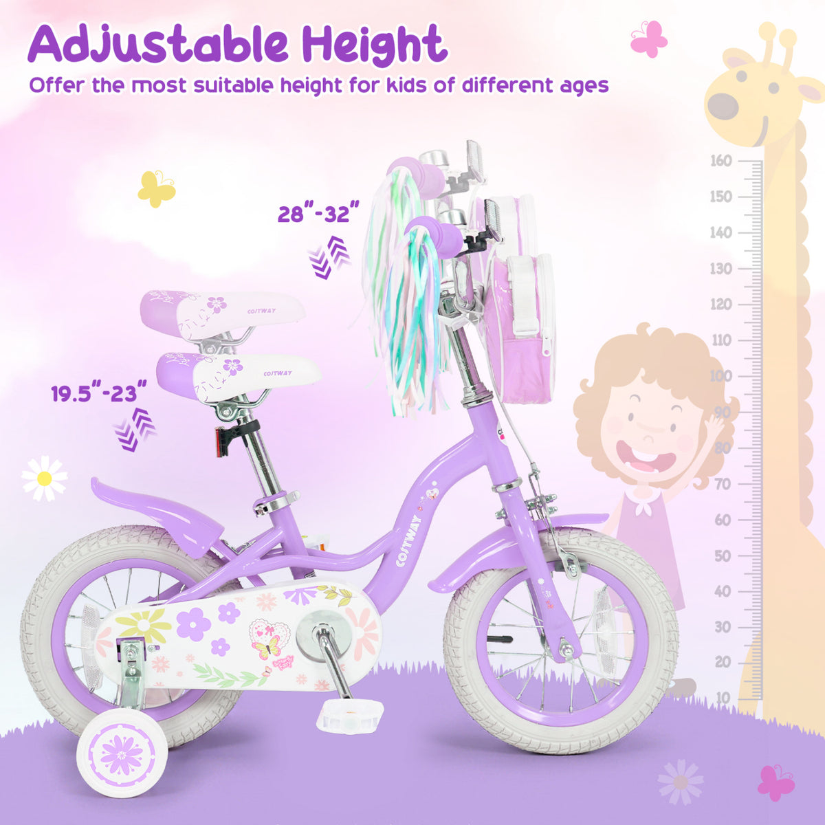 Girls Bike with Front Bag and Streamers for 3-4 Years