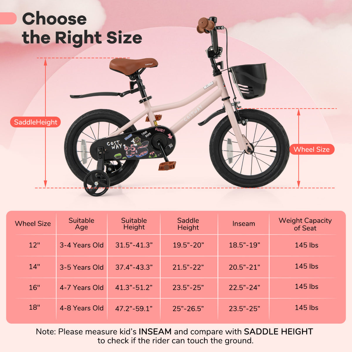 Vélo pour enfants avec panier et guidon réglable pour les 4-7 ans