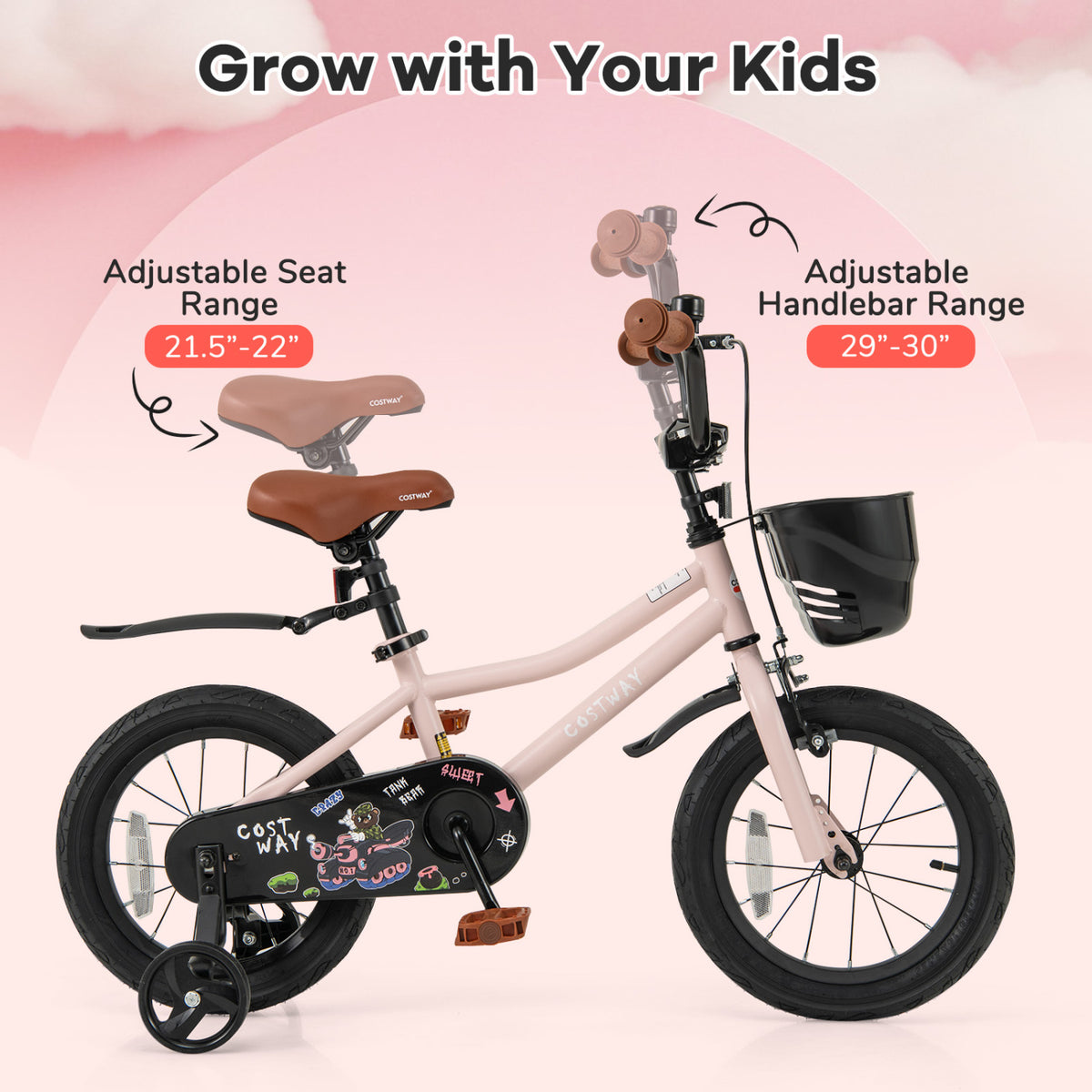 Vélo pour enfants avec panier et guidon réglable pour les 4-7 ans