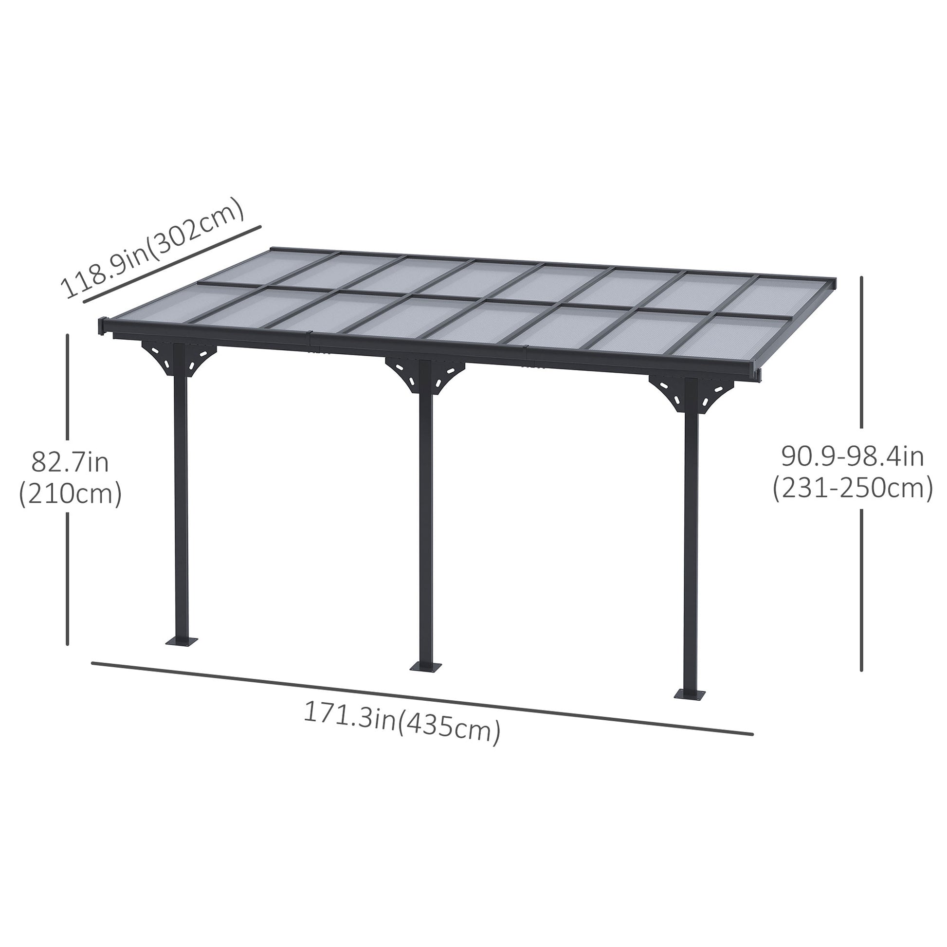 14ft x 10ft Wall-Mounted Aluminum Pergola - Grey-DECOROLALA