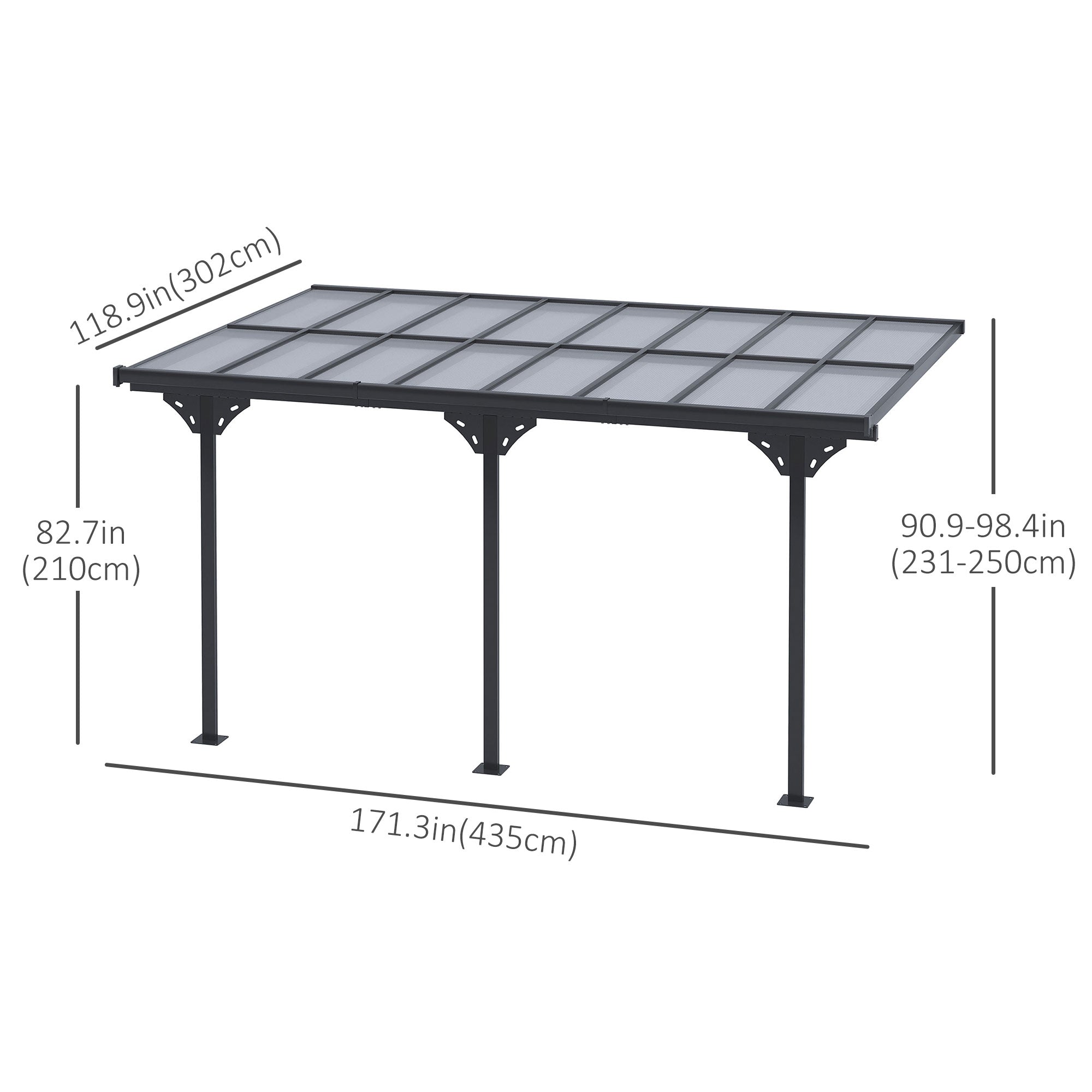 14ft x 10ft Wall-Mounted Aluminum Pergola - Grey-DECOROLALA