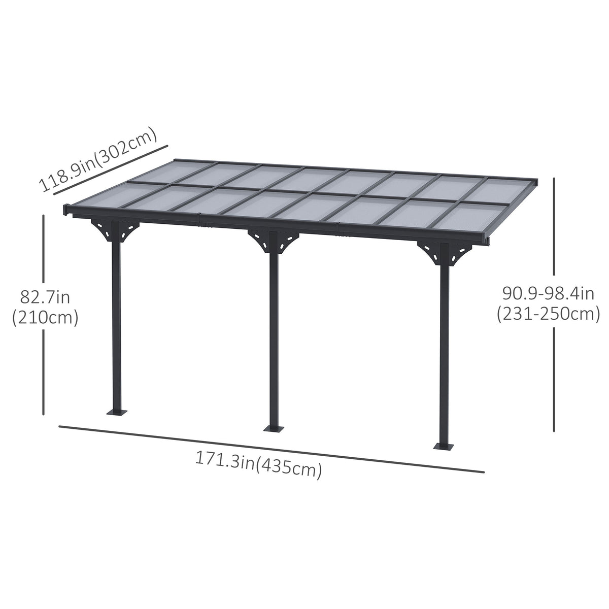 14ft x 10ft Wall-Mounted Aluminum Pergola - Grey-DECOROLALA
