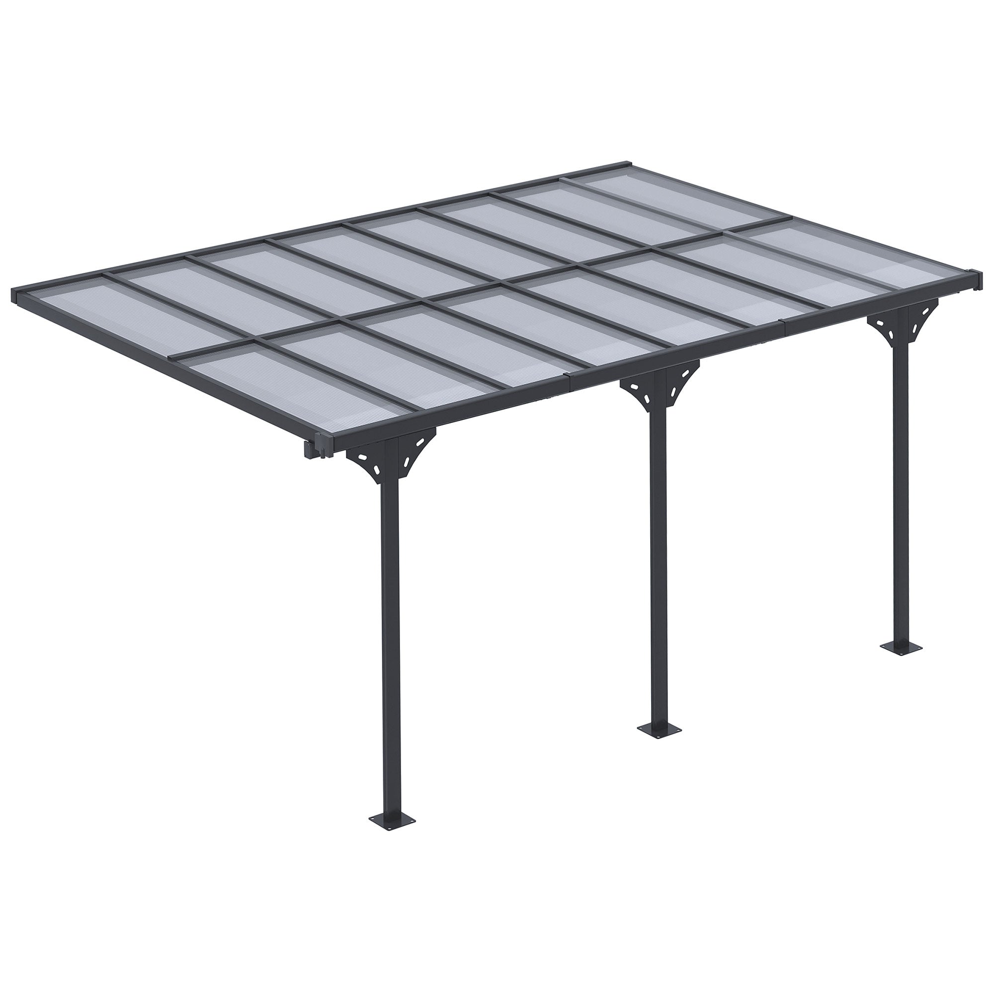 14ft x 10ft Wall-Mounted Aluminum Pergola - Grey-DECOROLALA