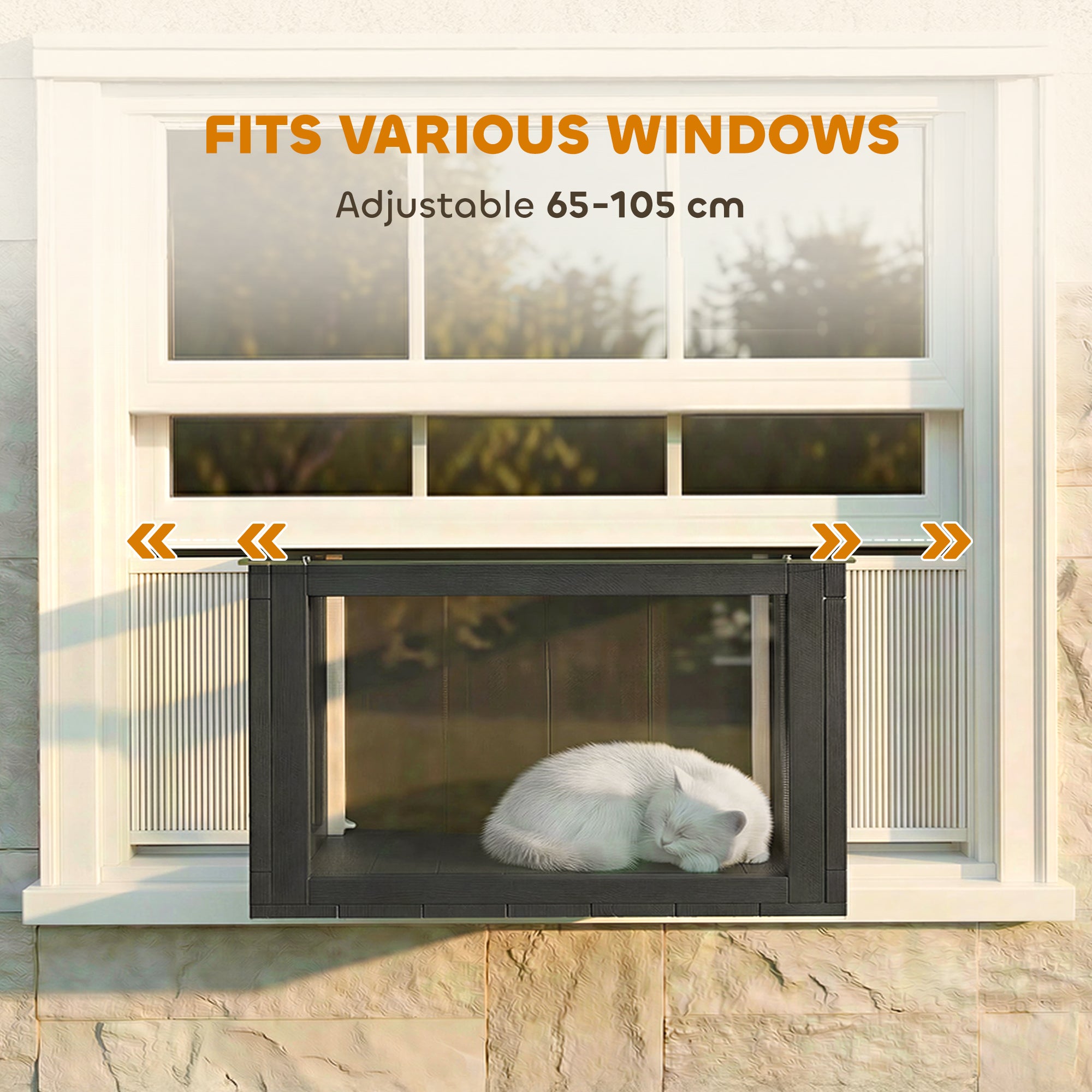 Catio Outdoor Cat Enclosure Adjustable Cat House Waterproof Top for Window 24" x18.5" x16.1" Black & White
