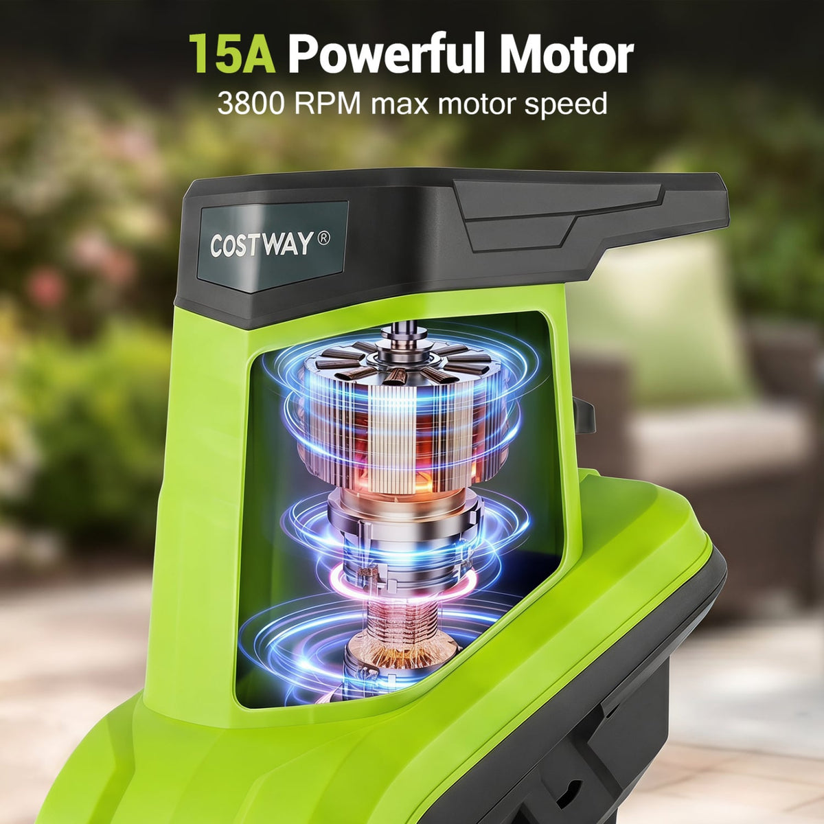 15-Amp Electric Wood Chipper Shredder Mulcher 1.8 Inch Max Cutting Diameter-Green-Lawn Care Tools-DECOROLALA