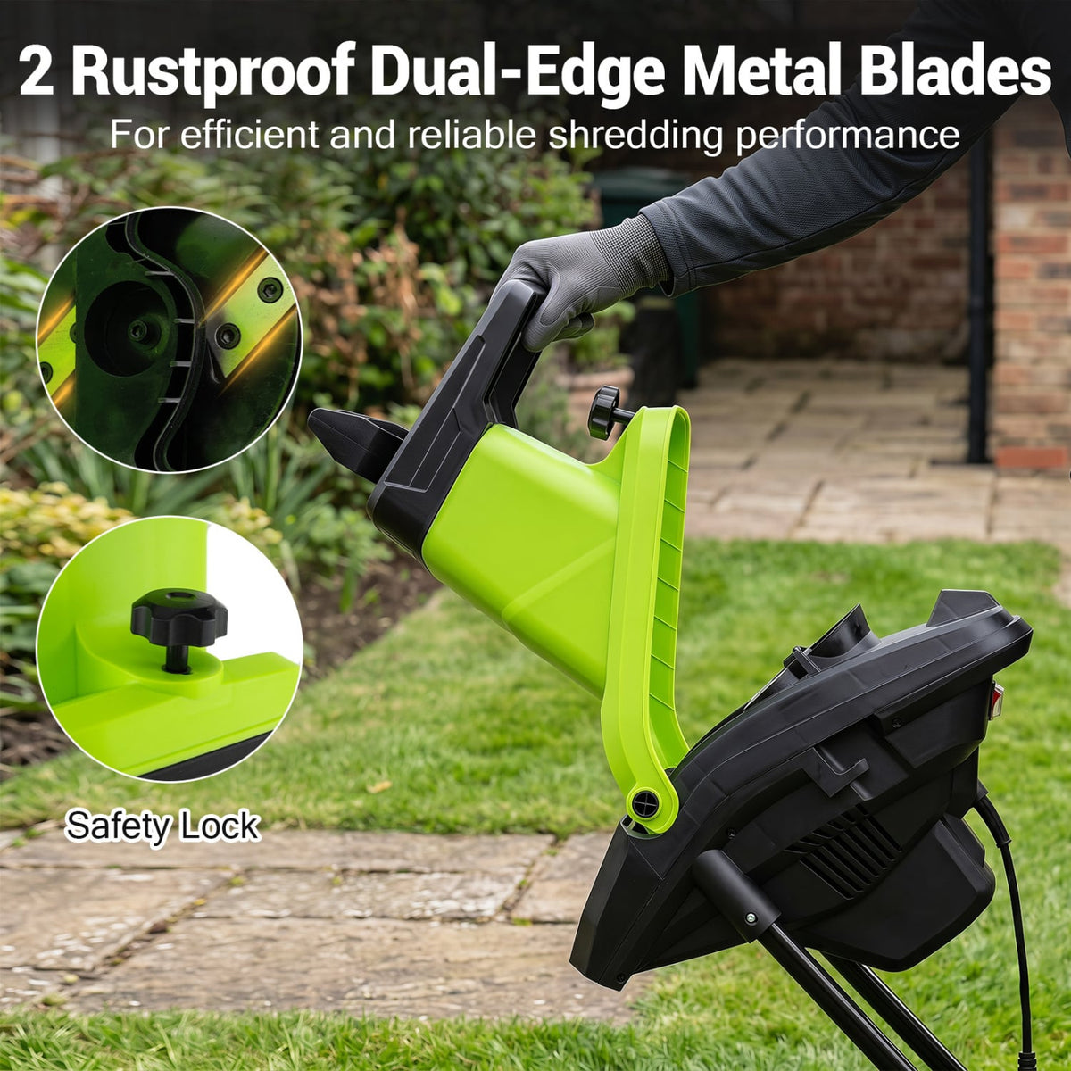 15-Amp Electric Wood Chipper Shredder Mulcher 1.8 Inch Max Cutting Diameter-Green-Lawn Care Tools-DECOROLALA