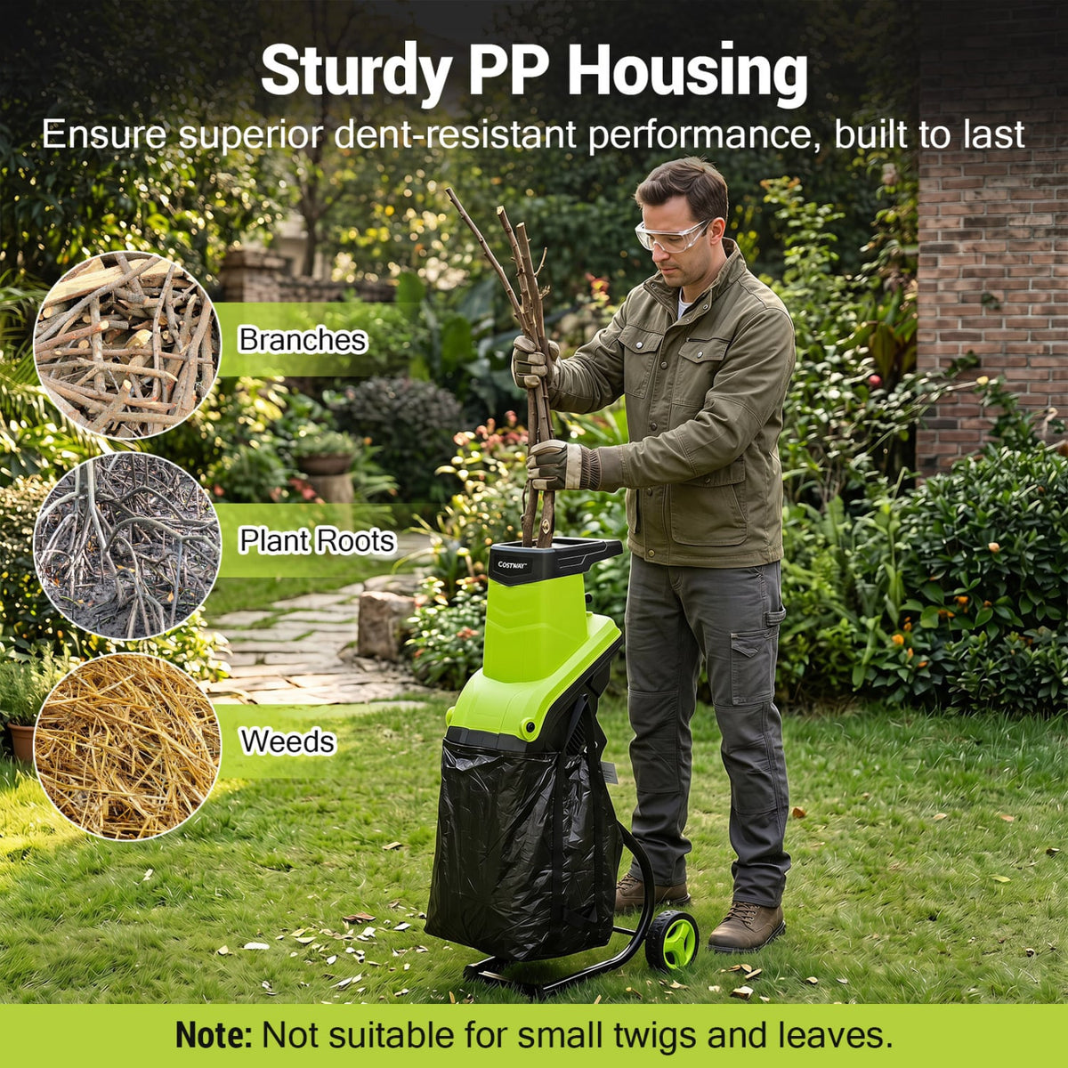 15-Amp Electric Wood Chipper Shredder Mulcher 1.8 Inch Max Cutting Diameter-Green-Lawn Care Tools-DECOROLALA