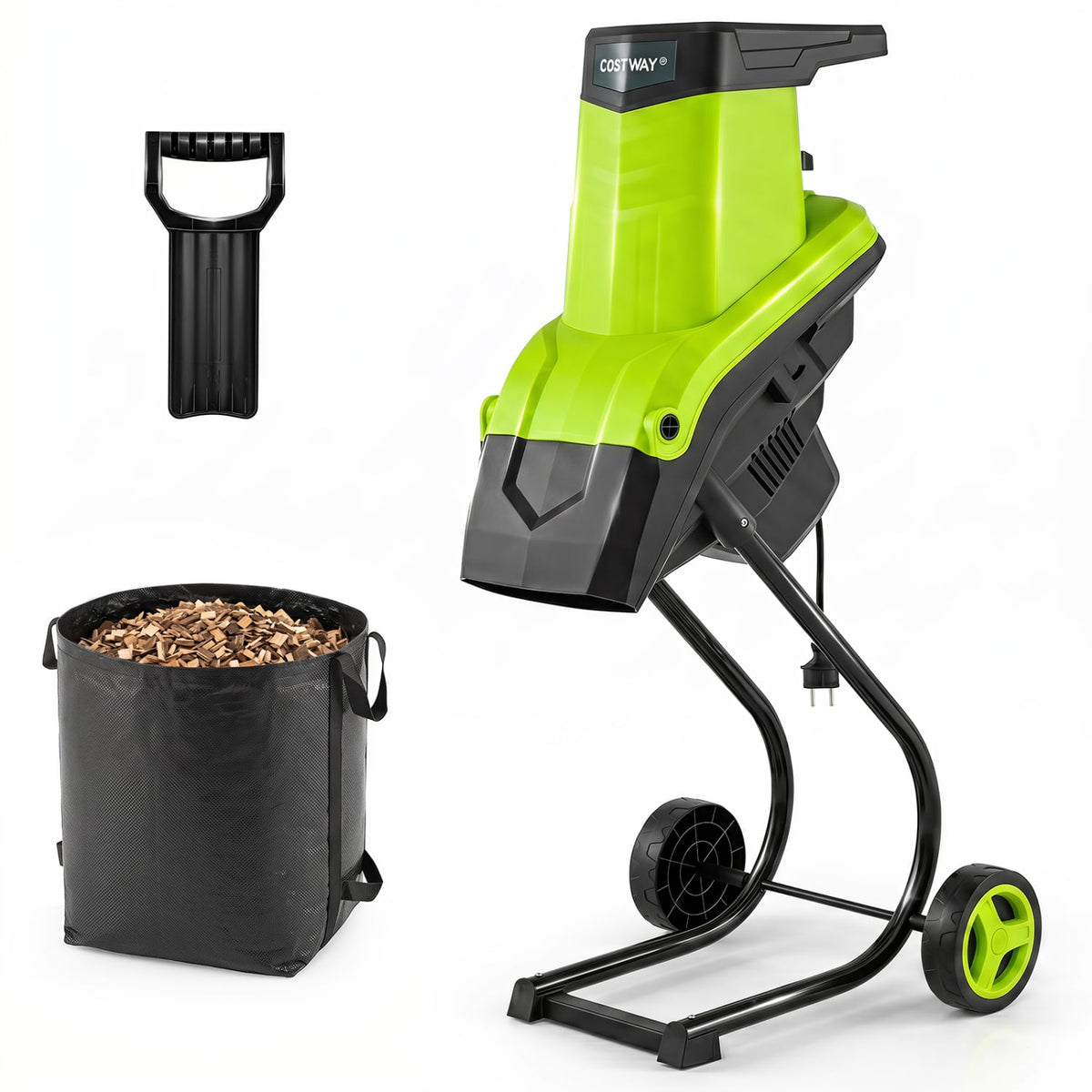 15-Amp Electric Wood Chipper Shredder Mulcher 1.8 Inch Max Cutting Diameter-Green-Lawn Care Tools-DECOROLALA