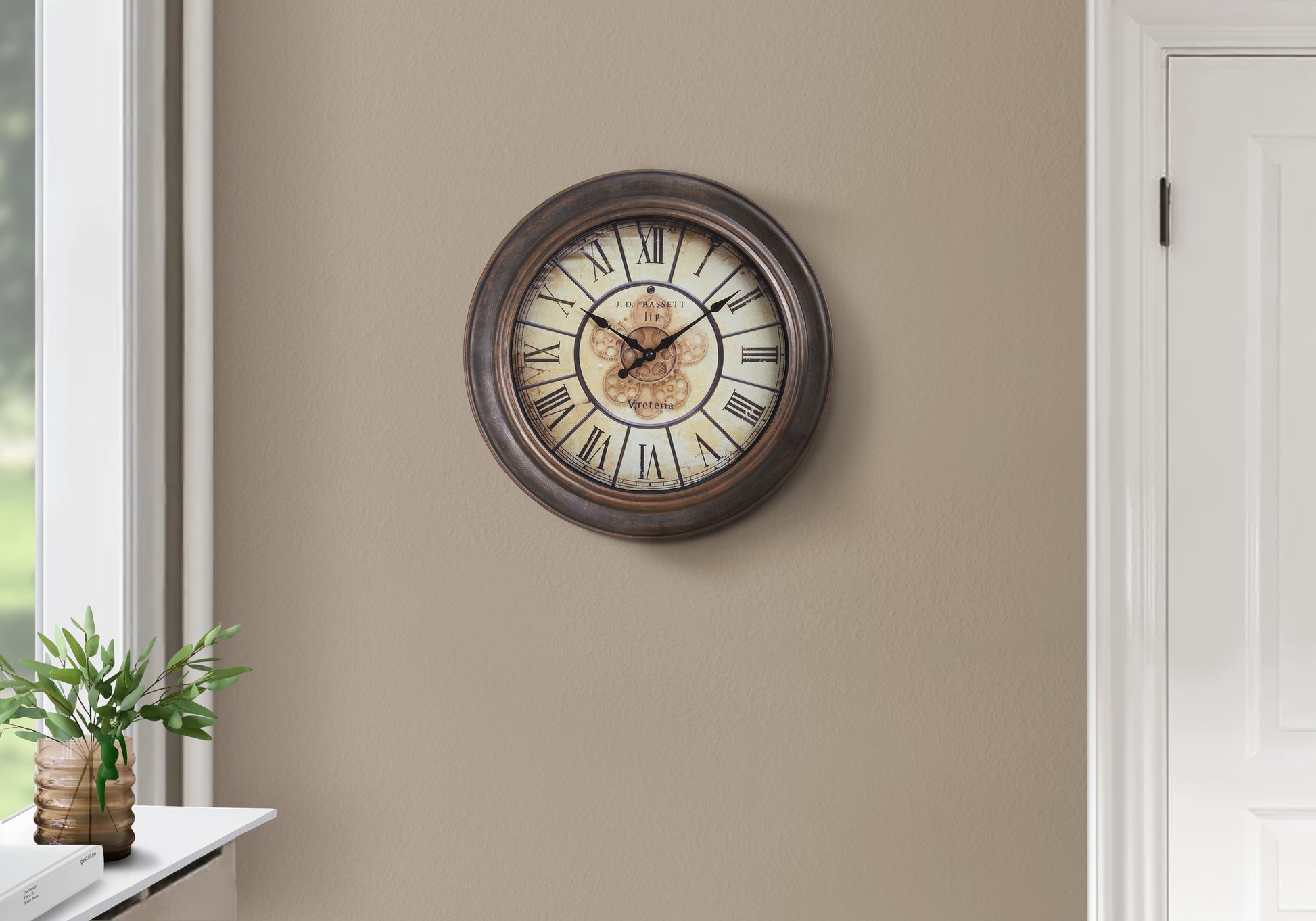 15" Antique Brown Wall Clock with Roman Numerals-Clocks-DECOROLALA