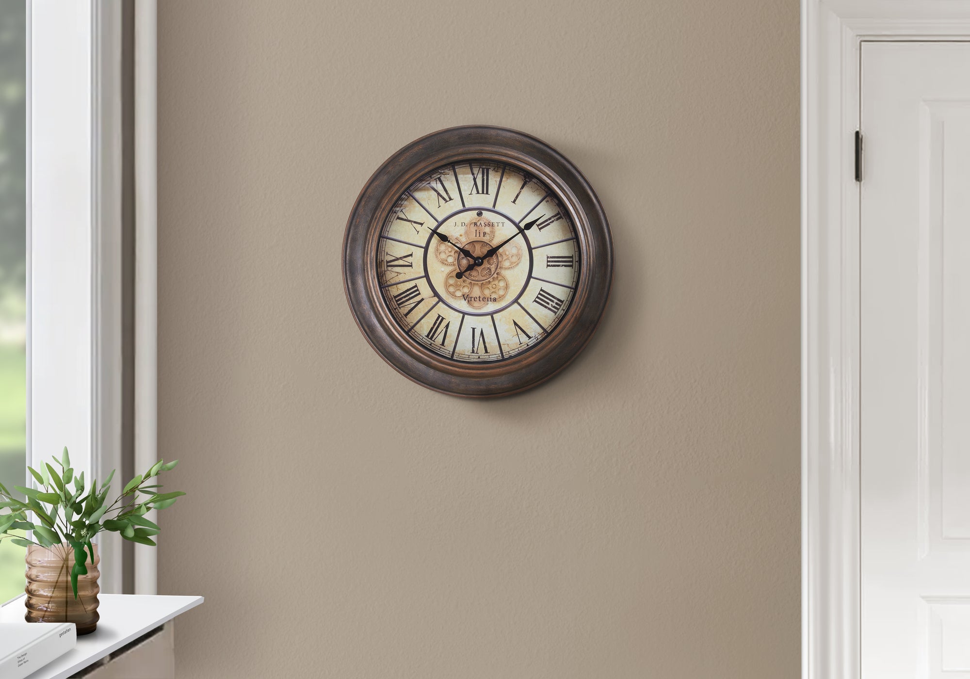 15" Antique Brown Wall Clock with Roman Numerals-Clocks-DECOROLALA