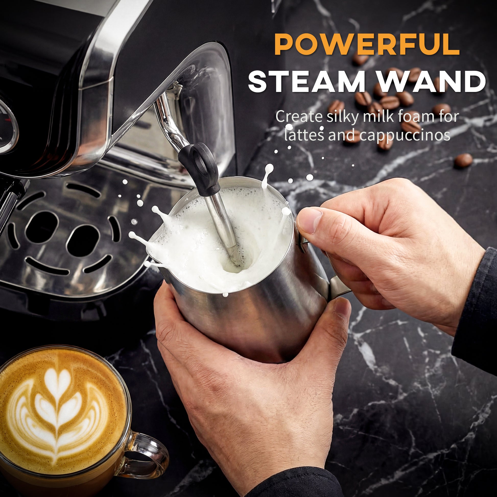 15 Bar Espresso Machine with Grinder & Frother - Black-DECOROLALA