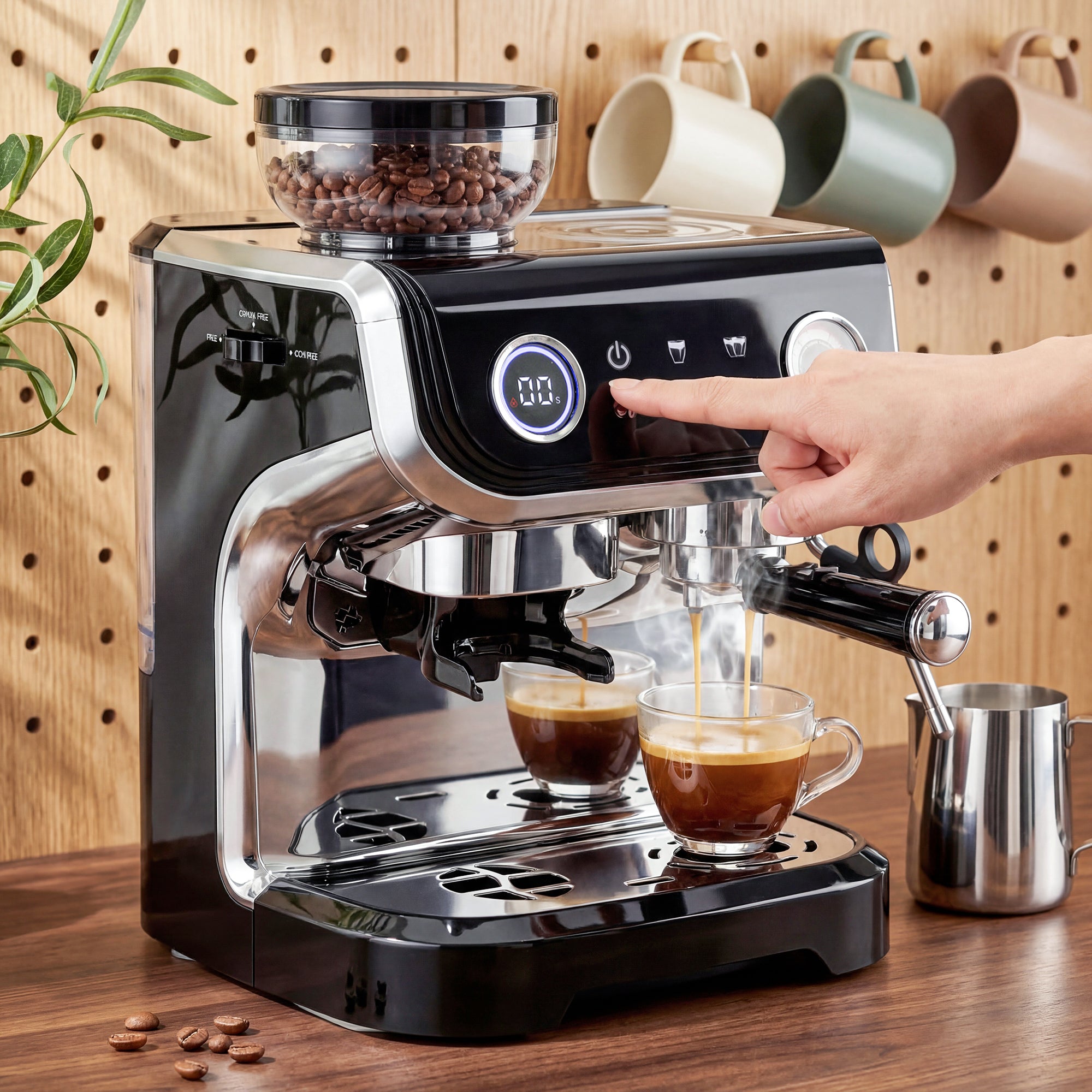 15 Bar Espresso Machine with Grinder & Frother - Black-DECOROLALA