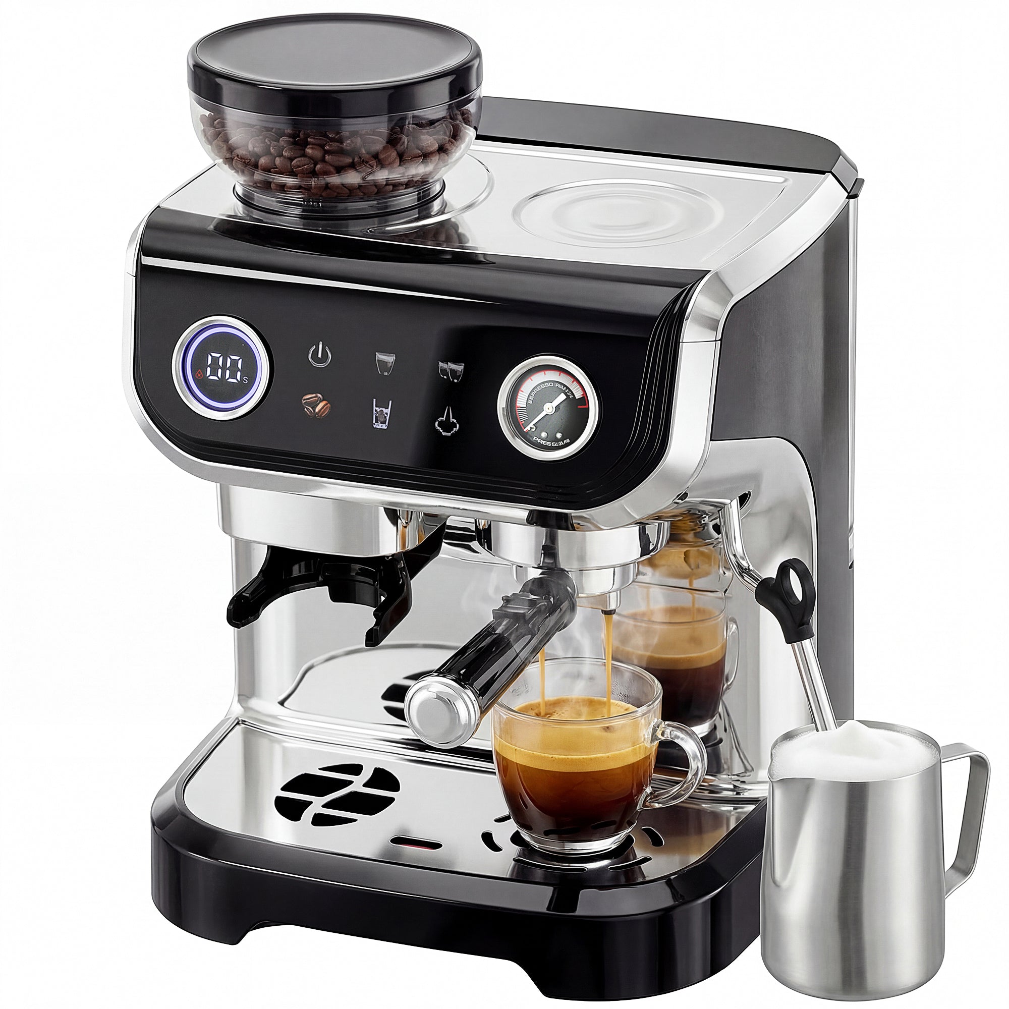 15 Bar Espresso Machine with Grinder & Frother - Black-DECOROLALA