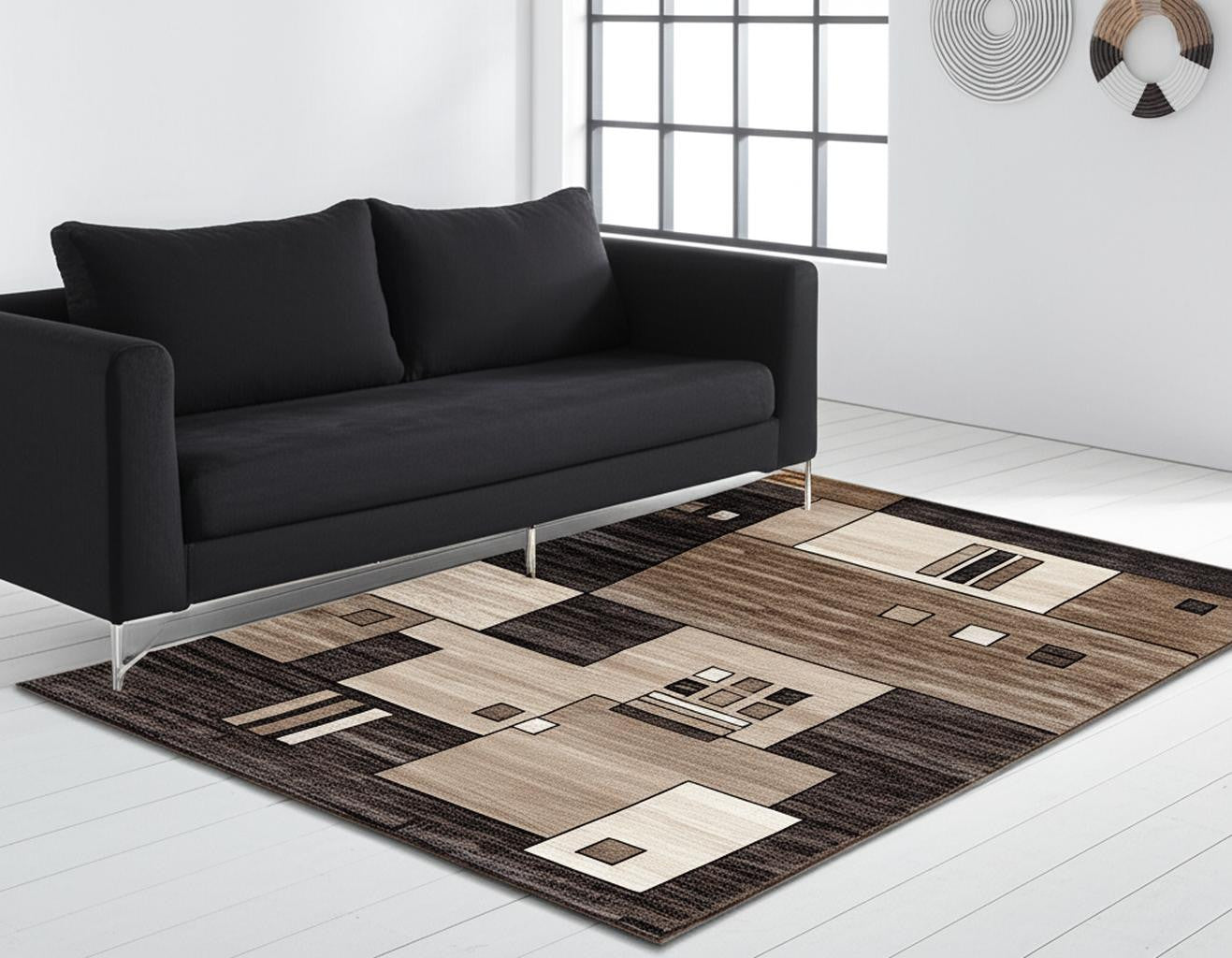 15' Beige Abstract Power Loom Runner Rug-Area Rugs-DECOROLALA