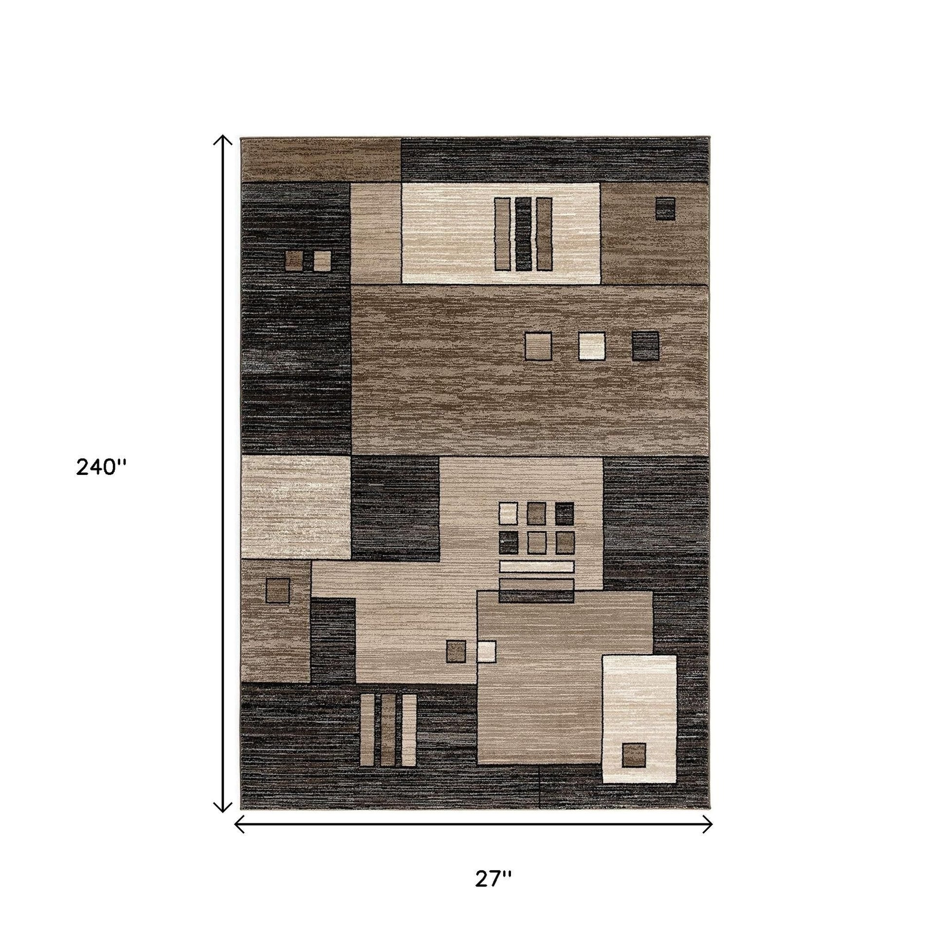 15' Beige Abstract Power Loom Runner Rug-Area Rugs-DECOROLALA