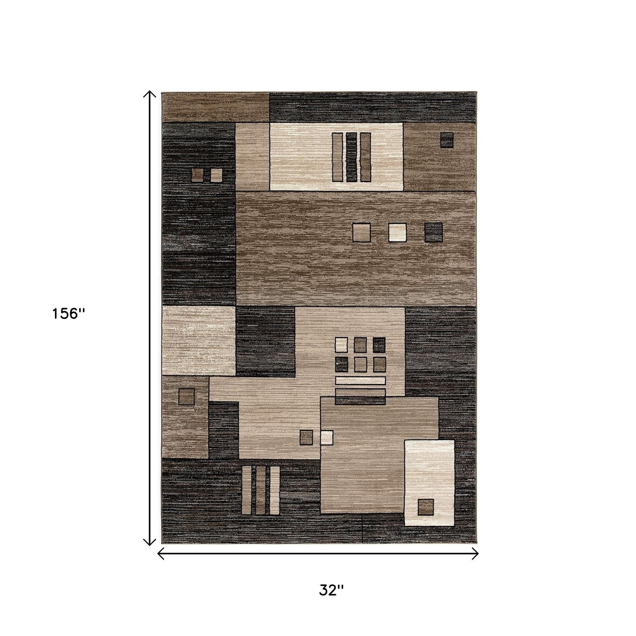 15' Beige Abstract Power Loom Runner Rug-Area Rugs-DECOROLALA