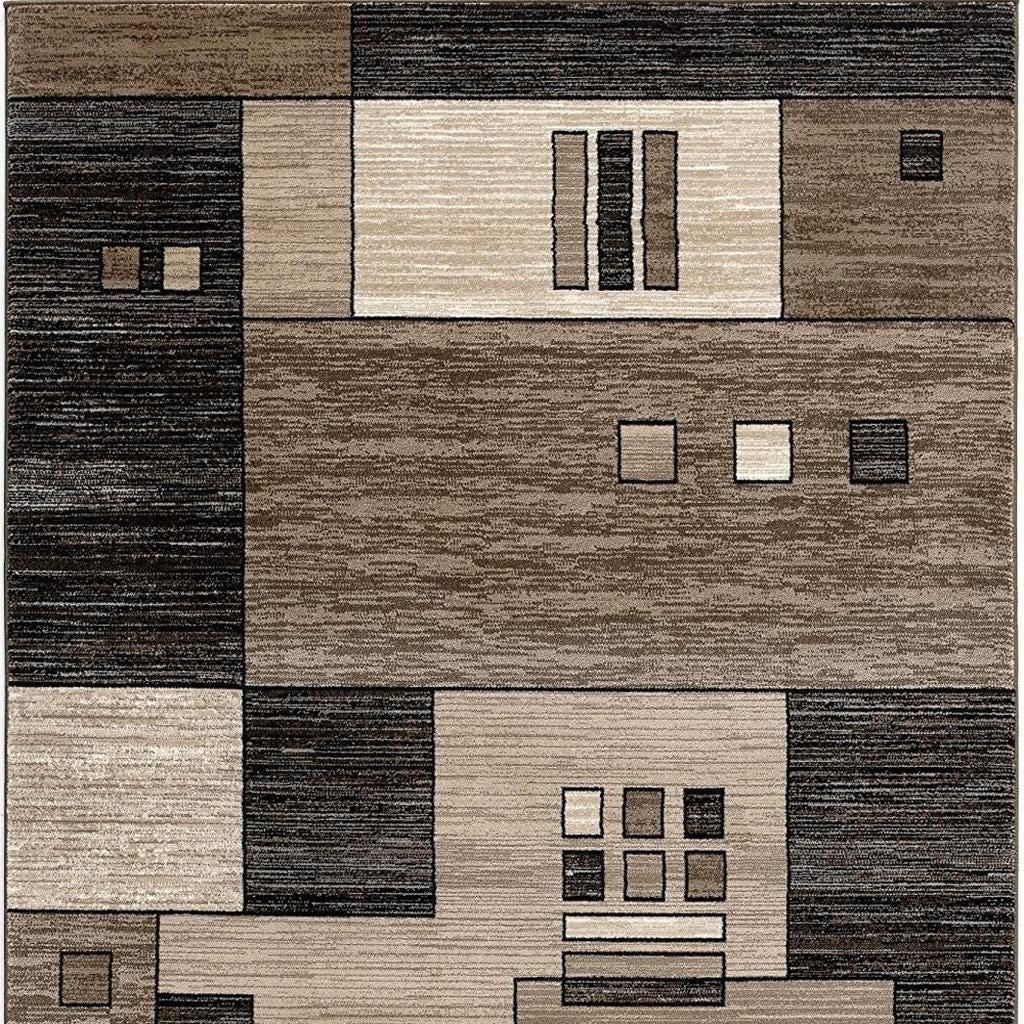 15' Beige Abstract Power Loom Runner Rug-Area Rugs-DECOROLALA