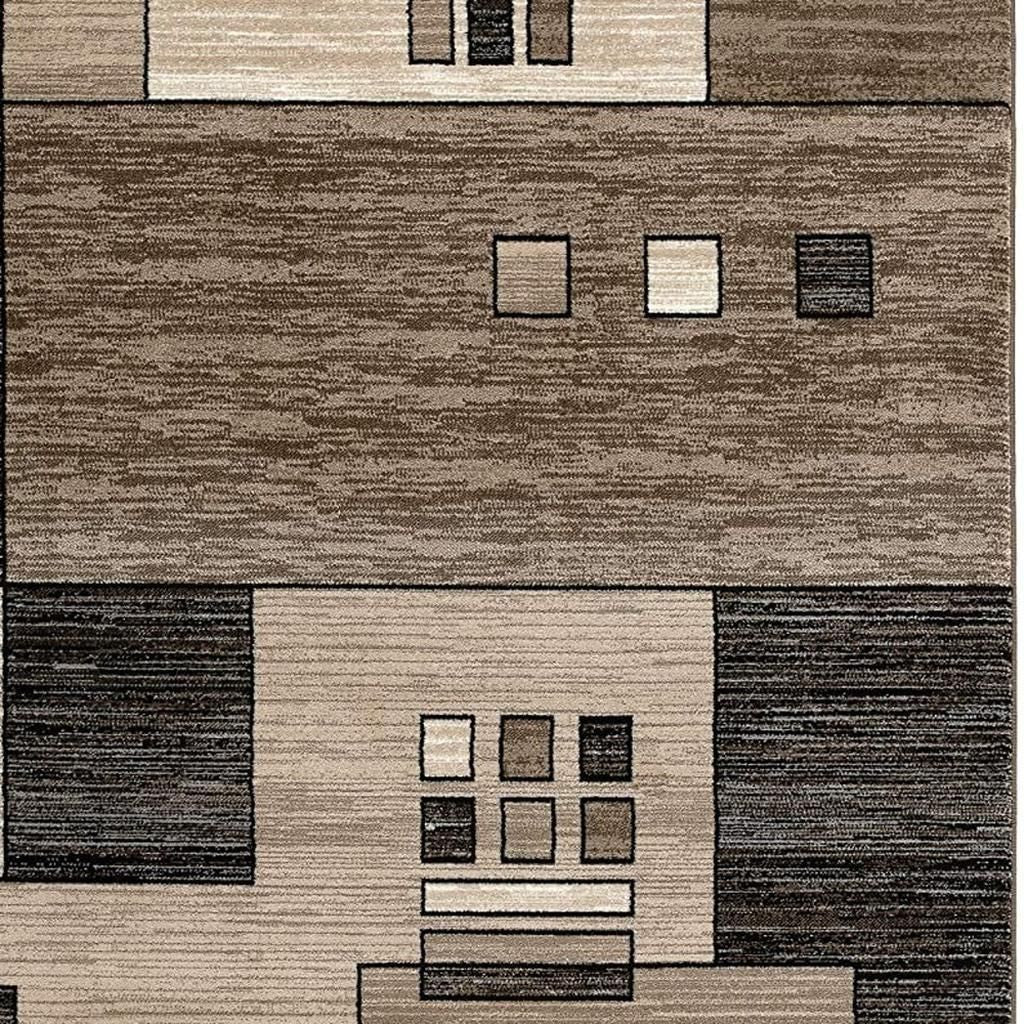 15' Beige Abstract Power Loom Runner Rug-Area Rugs-DECOROLALA