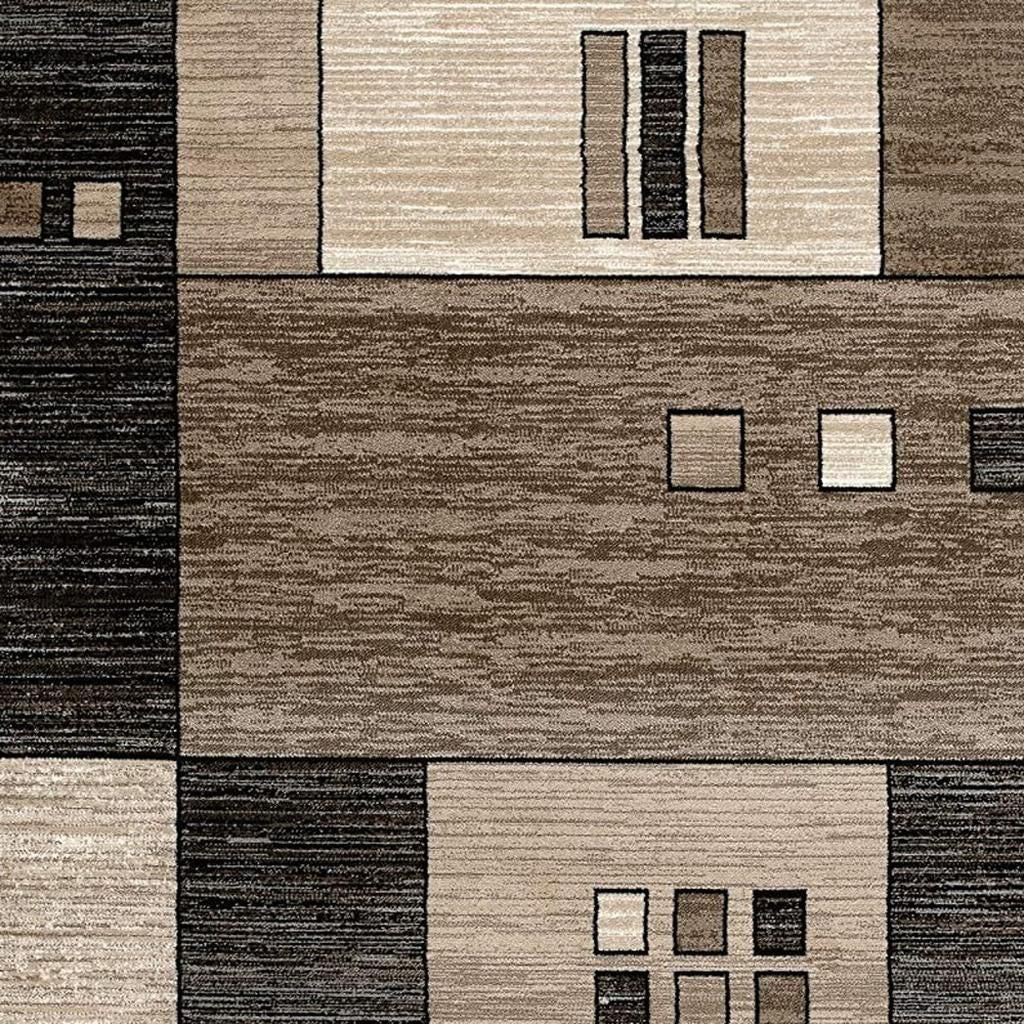 15' Beige Abstract Power Loom Runner Rug-Area Rugs-DECOROLALA