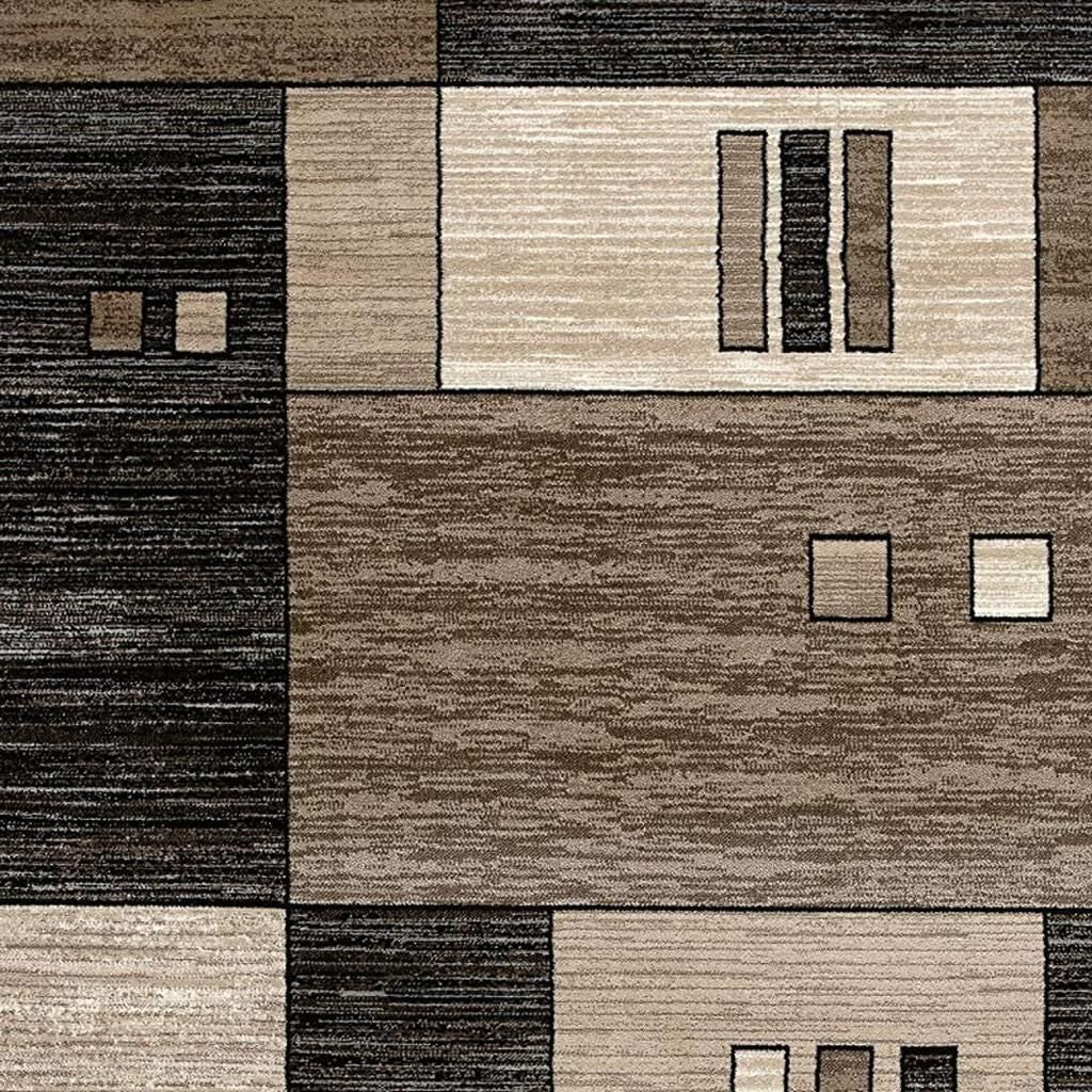 15' Beige Abstract Power Loom Runner Rug-Area Rugs-DECOROLALA