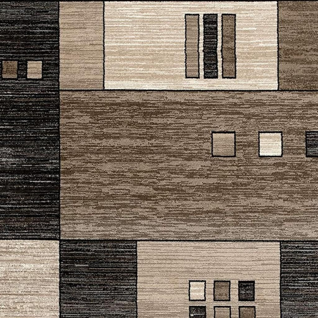 15' Beige Abstract Power Loom Runner Rug-Area Rugs-DECOROLALA