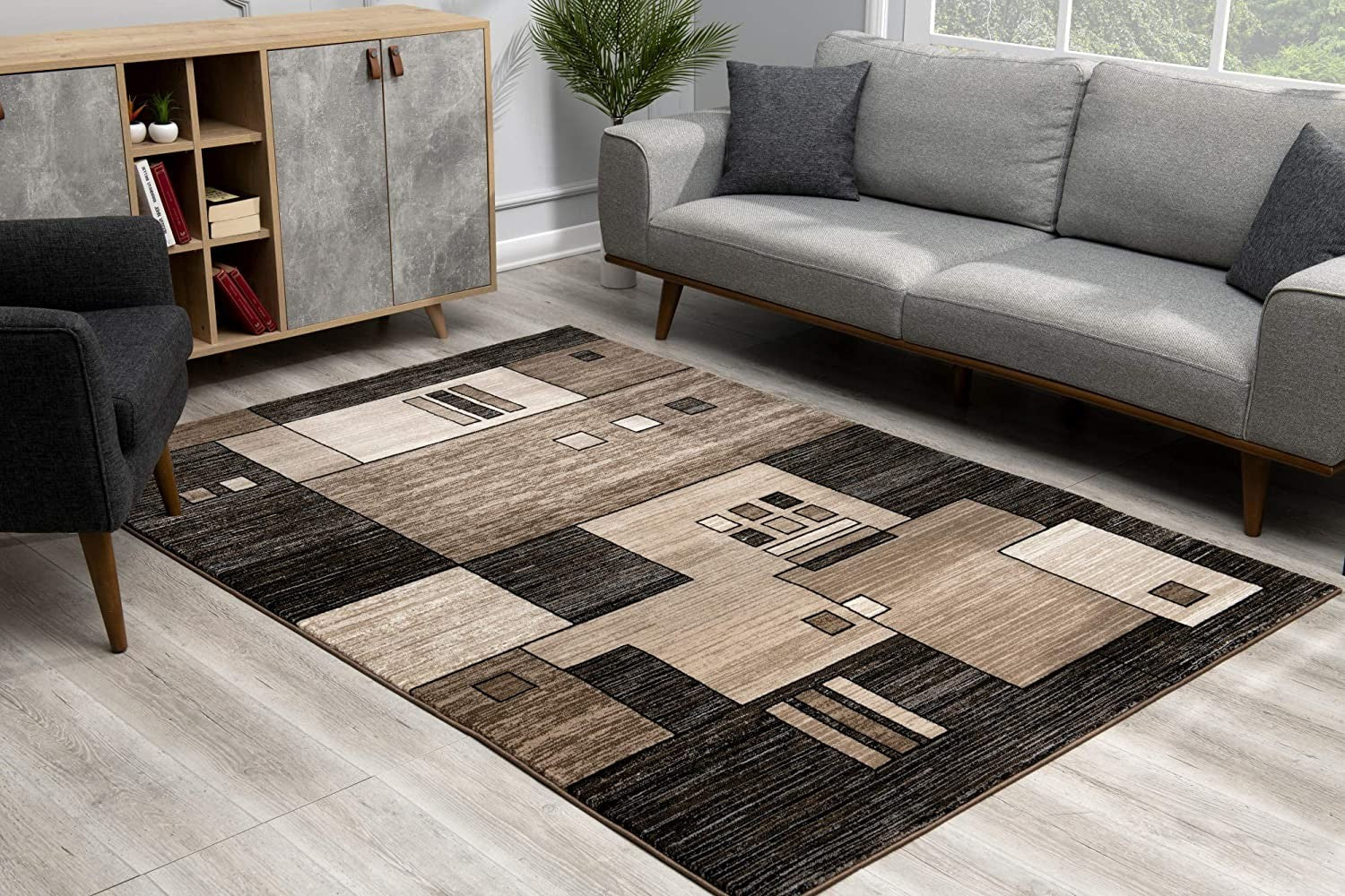 15' Beige Abstract Power Loom Runner Rug-Area Rugs-DECOROLALA