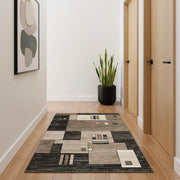 15' Beige Abstract Power Loom Runner Rug-Area Rugs-DECOROLALA